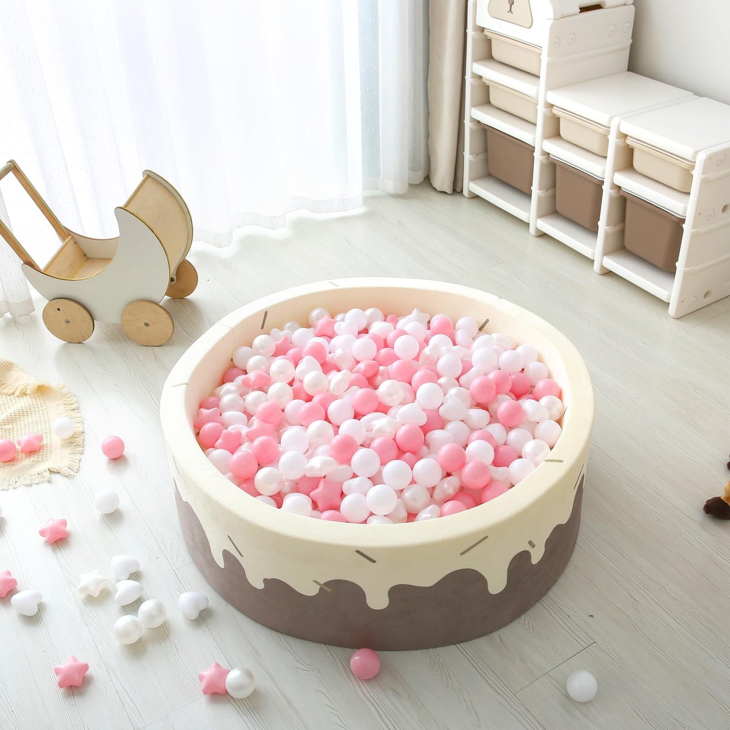 GOGOSO Ball Pit Balls – 200pcs Stars & Hearts Pastel Shapes (Pink, Pear, White)