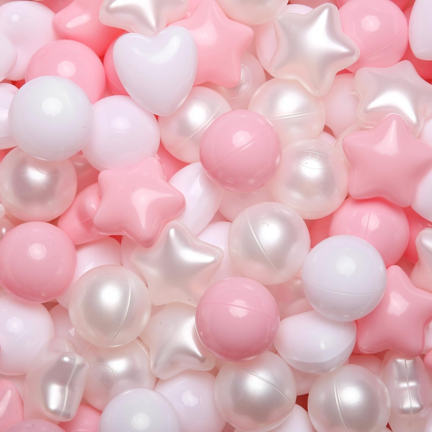 GOGOSO Ball Pit Balls – 200pcs Stars & Hearts Pastel Shapes (Pink, Pear, White)