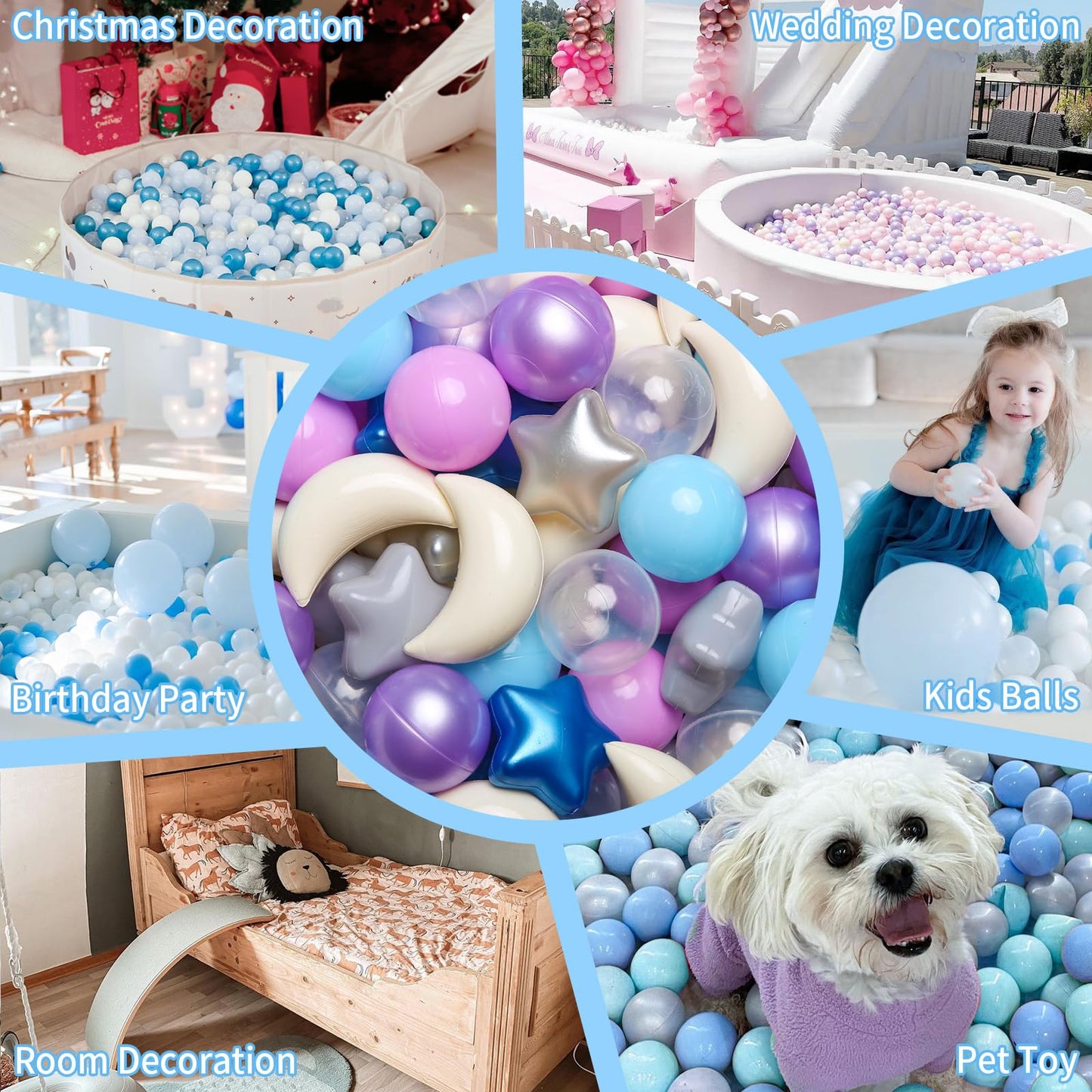 GOGOSO Ball Pit Balls Stars Moon Shapes – 100pcs | Blue Purple