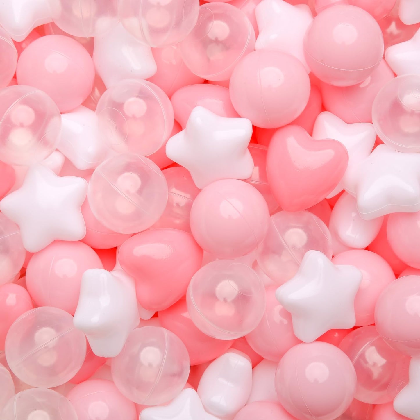 GOGOSO Ball Pit Balls - 100pcs Stars & Hearts Shapes (Pink, Light Pink, White, Clear) - 2.15in, Phthalate-free & BPA-free