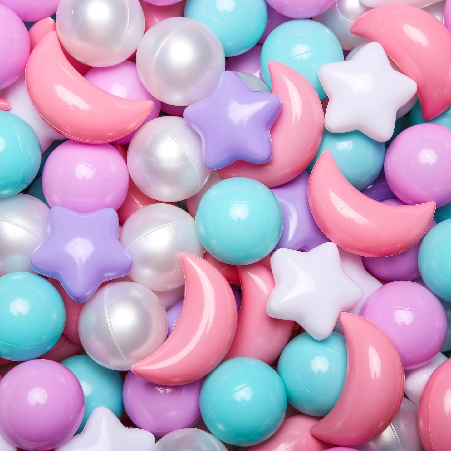 GOGOSO Ball Pit Balls – Stars & Moon Shapes, 100 PCS, Pink/Green/Purple/Pearl White