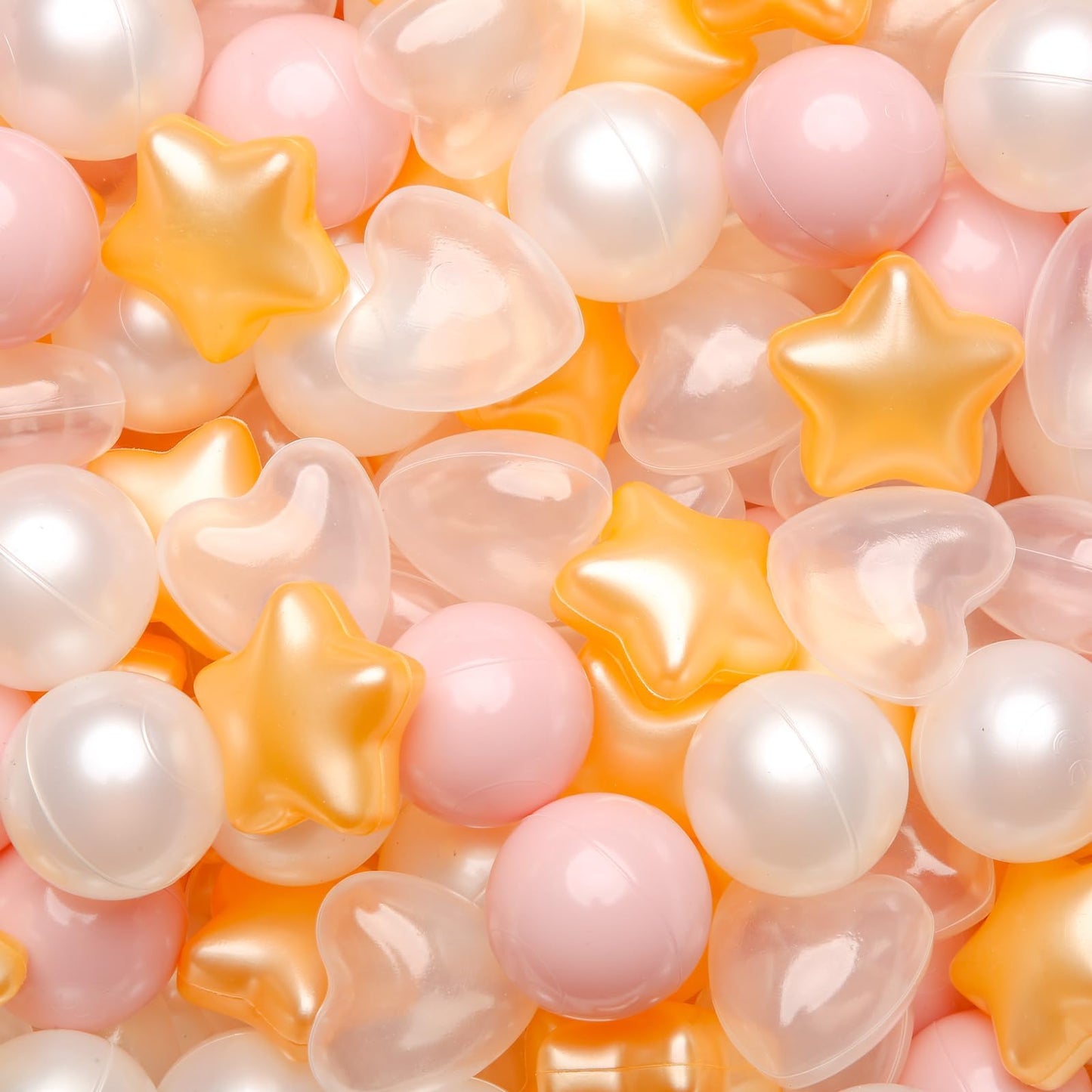 GOGOSO Ball Pit Balls – 100pc Stars & Hearts (Pink / Gold / White / Clear)