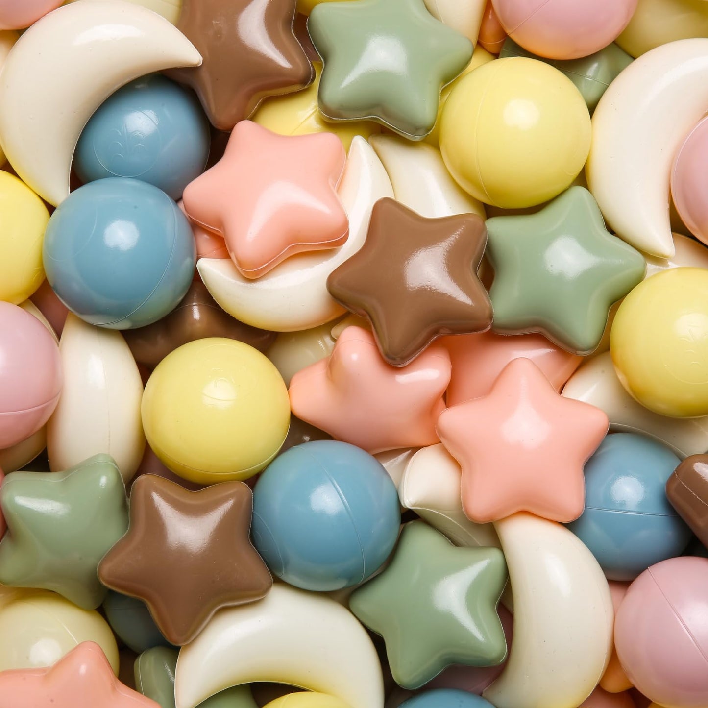 GOGOSO Ball Pit Balls – Stars & Moon Shapes, 100pcs (Pink/Blue/Coffee)
