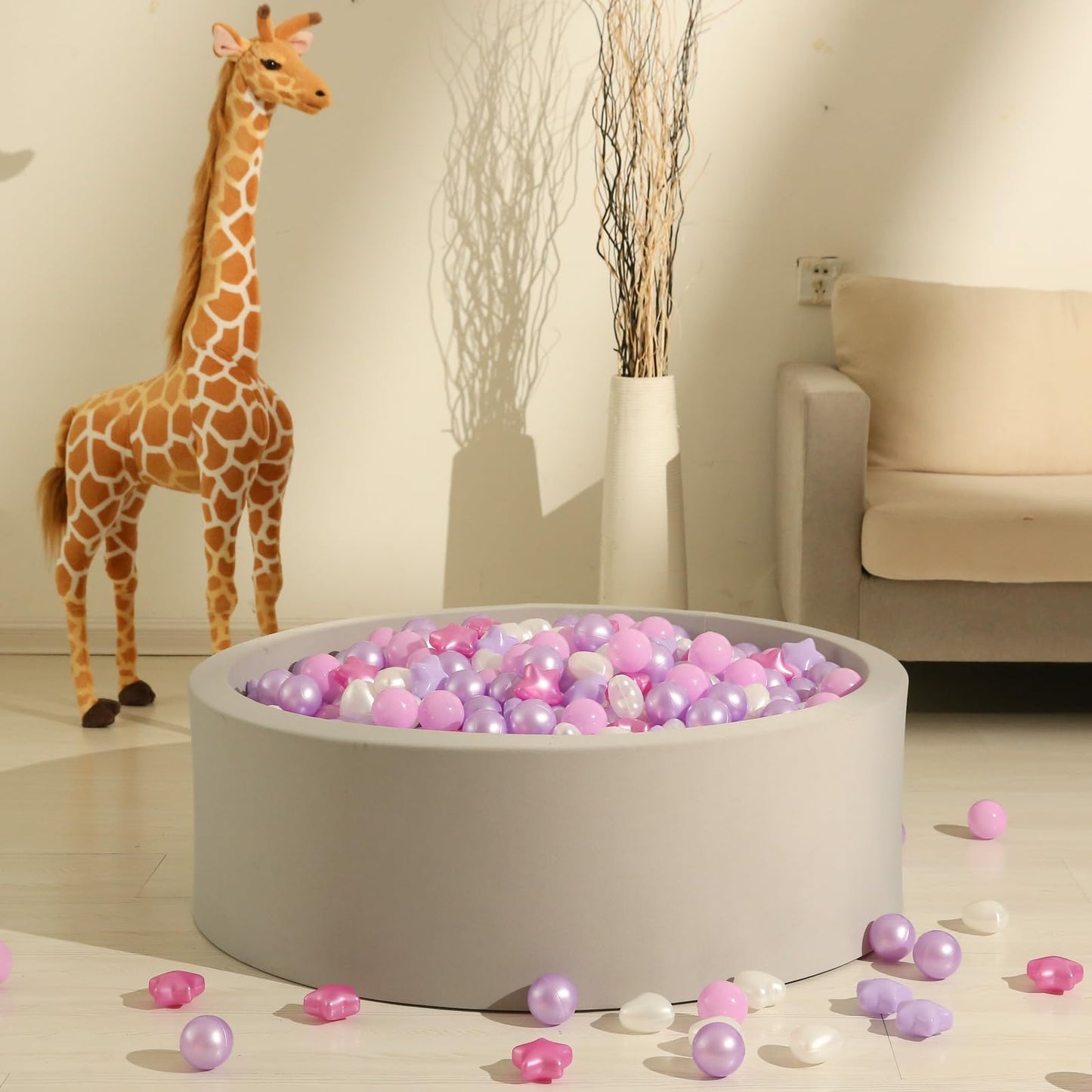GOGOSO Ball Pit Balls – 100pcs Pastel Stars & Hearts, 2.15in Plastic Balls for Toddlers