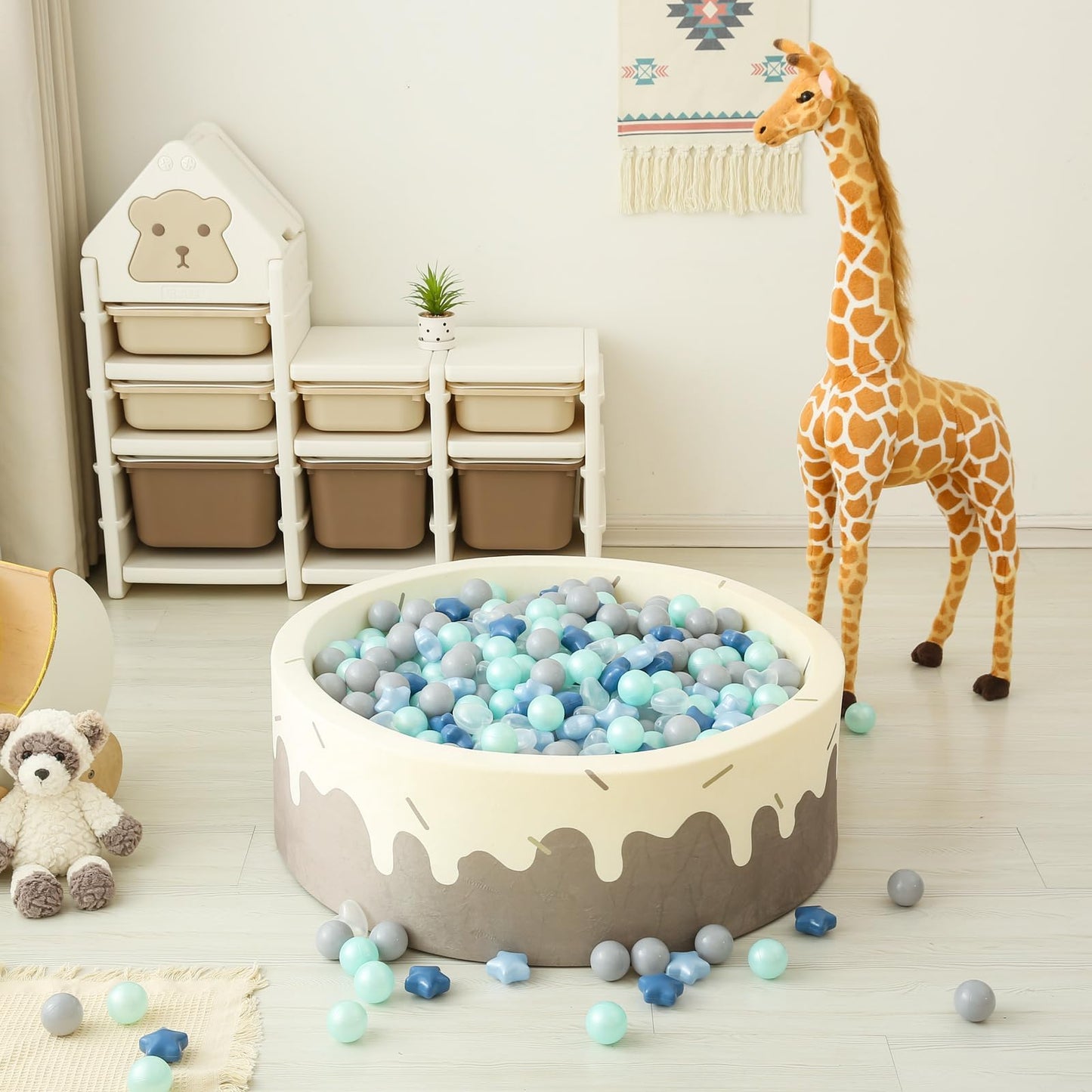 GOGOSO Ball Pit Balls – 200 Pcs Star & Heart Shaped Pastel Balls (Cream Blue & Pearl Blue)