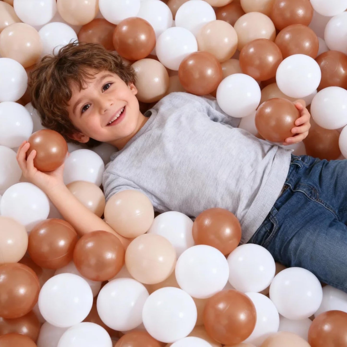 GOGOSO Ball Pit Balls for Toddlers – 100 Soft Pastel Balls, Beige & White with Gold Accents, BPA-Free