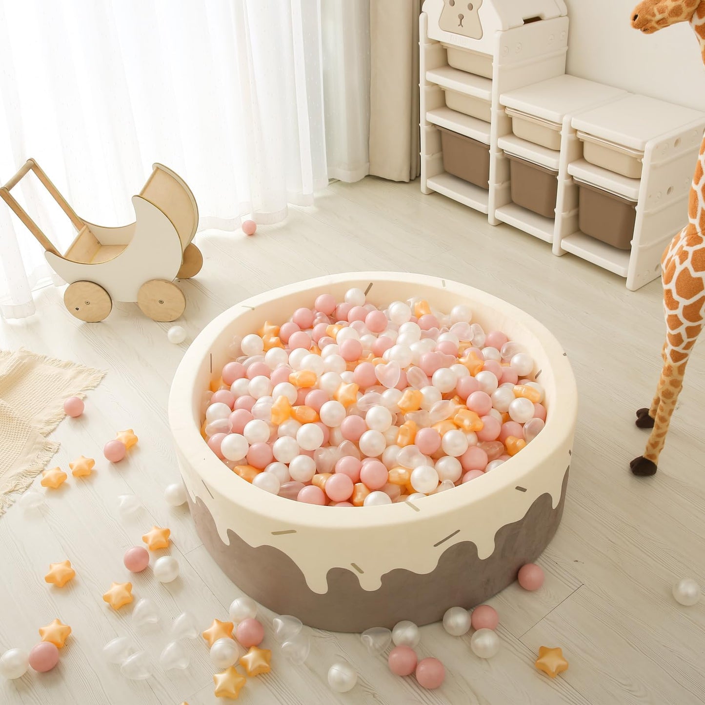 GOGOSO Ball Pit Balls – 100pc Stars & Hearts (Pink / Gold / White / Clear)