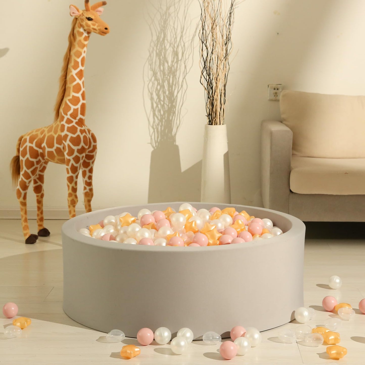 GOGOSO Ball Pit Balls – 200pc Stars & Hearts Shapes (Pink, Gold, White, Clear)