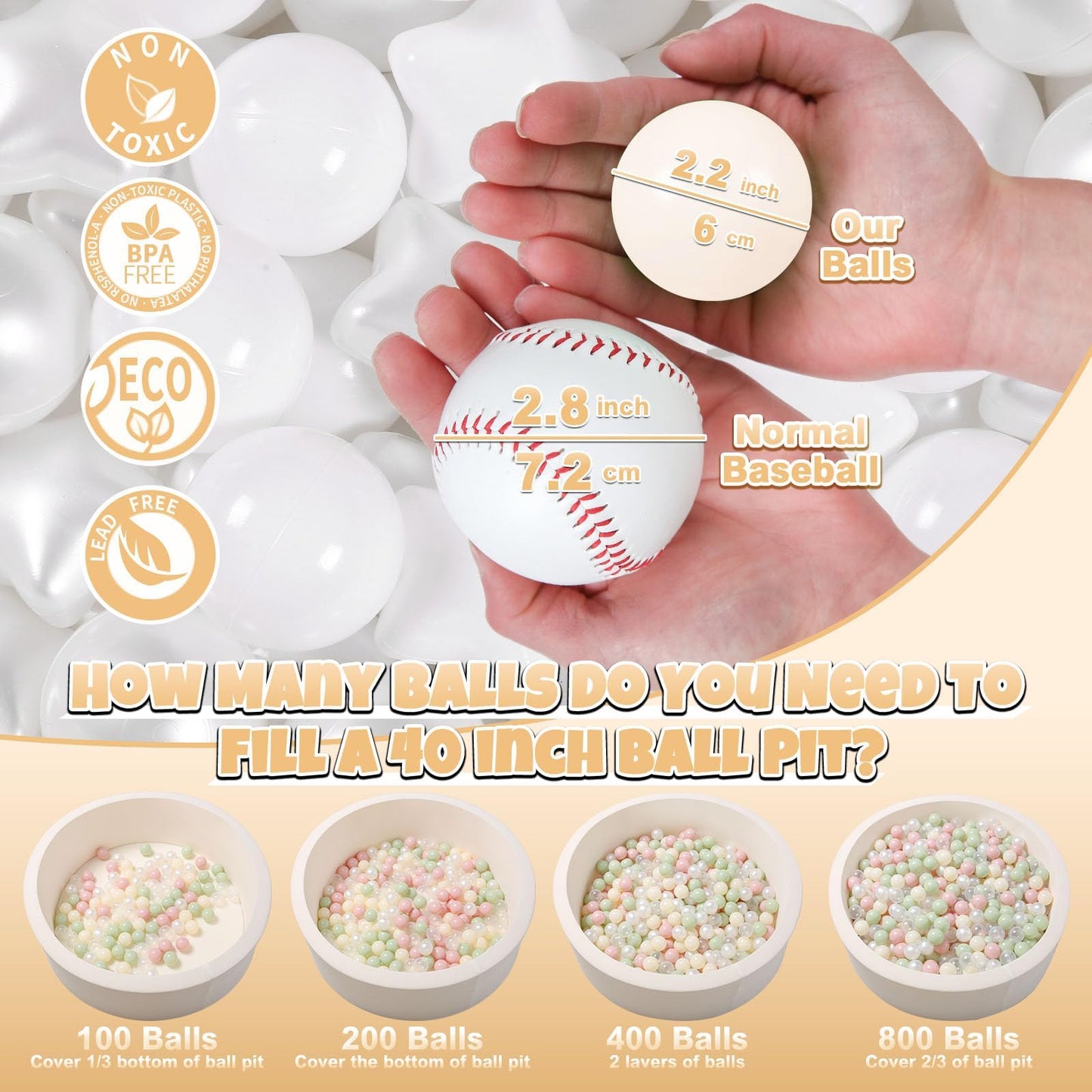GOGOSO Ball Pit Balls for Toddlers – 100 Non-Toxic Pastel Pearl White & White Star