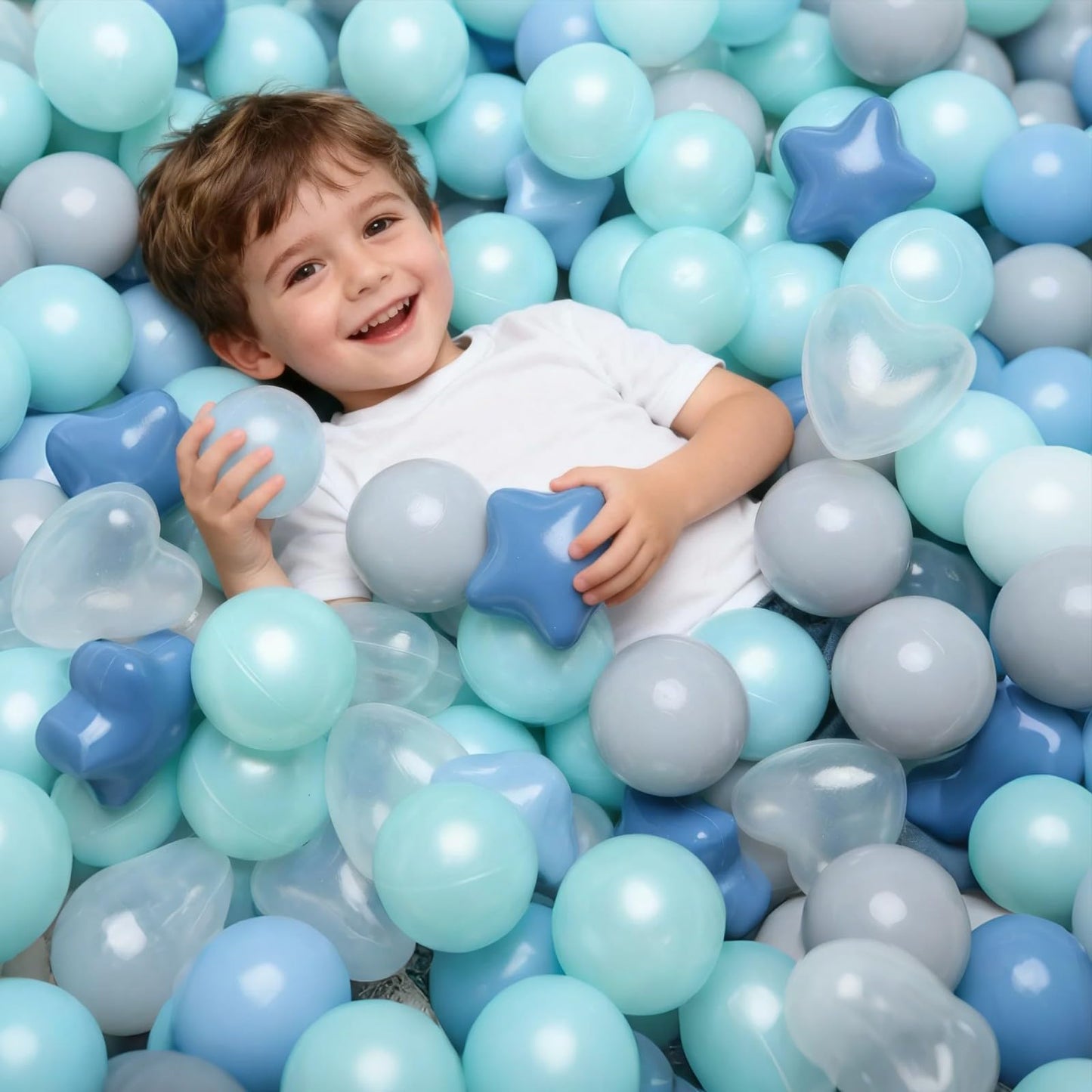 GOGOSO Ball Pit Balls - 100pcs Star & Heart Shaped Pastel Balls (Cream & Pearl Blue)
