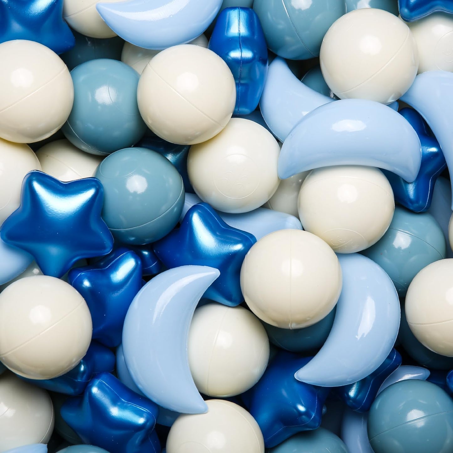GOGOSO Ball Pit Balls – Stars & Moon Shapes (100 pcs) for Toddlers, Pearl Blue & Cream