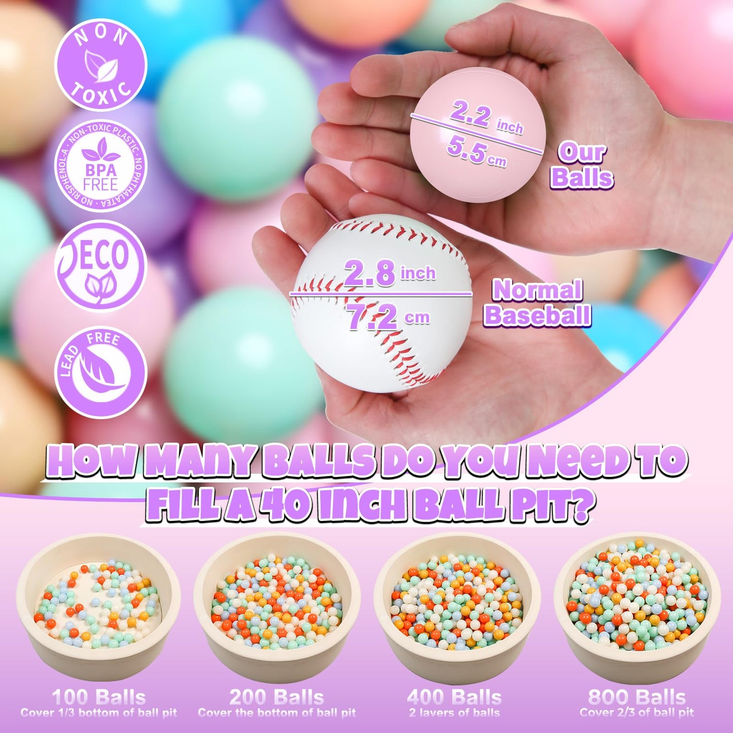 GOGOSO Ball Pits Balls for Toddlers – 2.2-Inch Crush-Proof, Non-Toxic, 7-Color Mix (100 Balls)