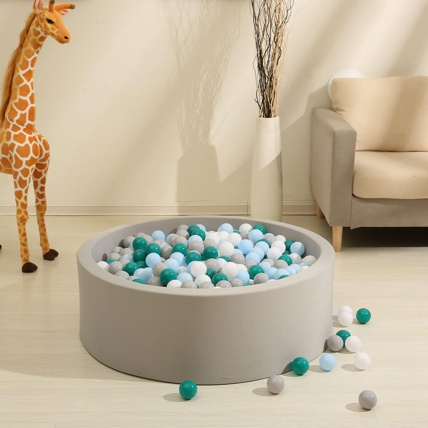 GOGOSO Ball Pits Balls – 2.2-Inch Non-Toxic Multicolor Set (Green/Blue/Gray/White) – 100 Balls