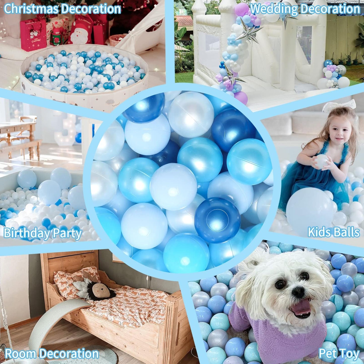 GOGOSO Ball Pit Balls – 2.15-Inch Crush-Proof, Non-Toxic Plastic Balls, 100-Pack in Pearl Blue & White