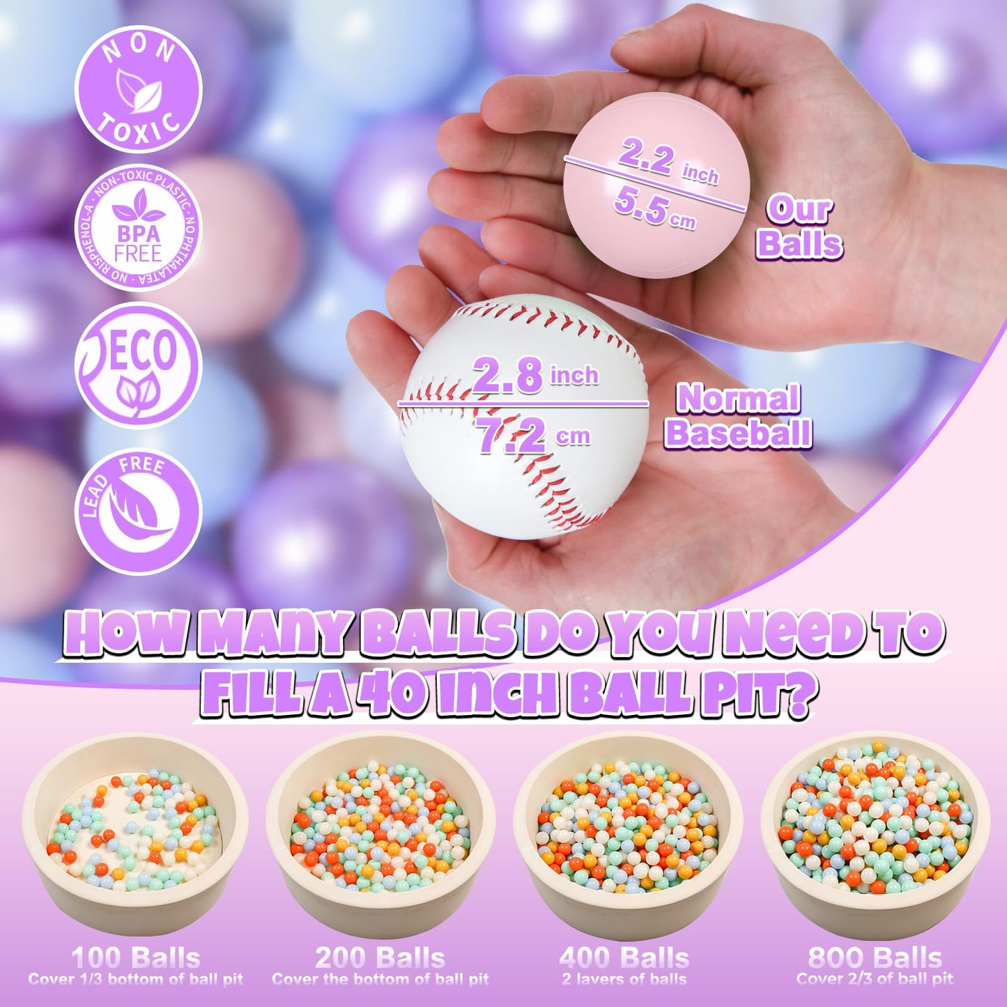 GOGOSO Ball Pits Balls – 100 Count, Non-Toxic 2.2-Inch Crush-Proof Play Balls