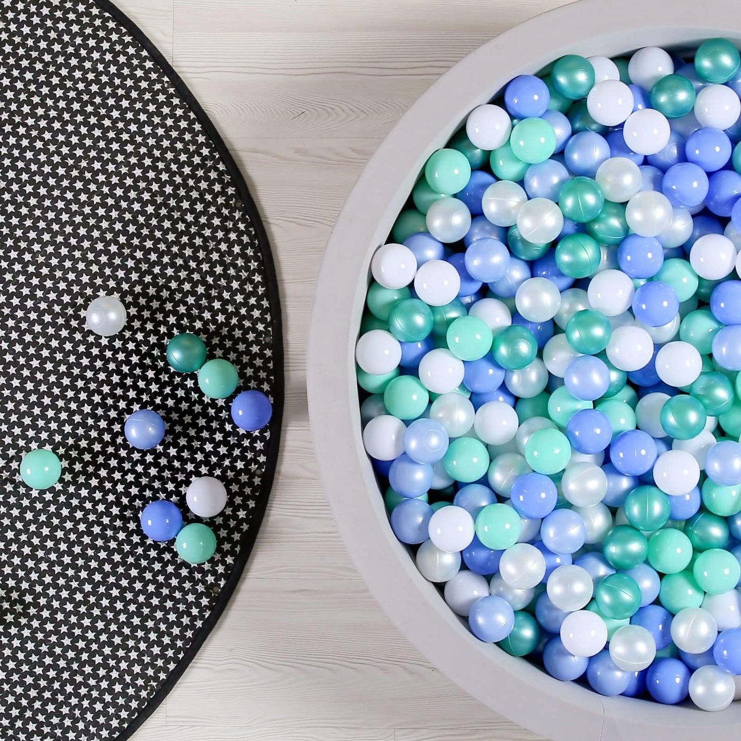 GOGOSO Ball Pits Balls – 2.2-Inch Crush-Proof, Non-Toxic Play Balls (100 Count) – Pearl, Macaron Blue, Green, White