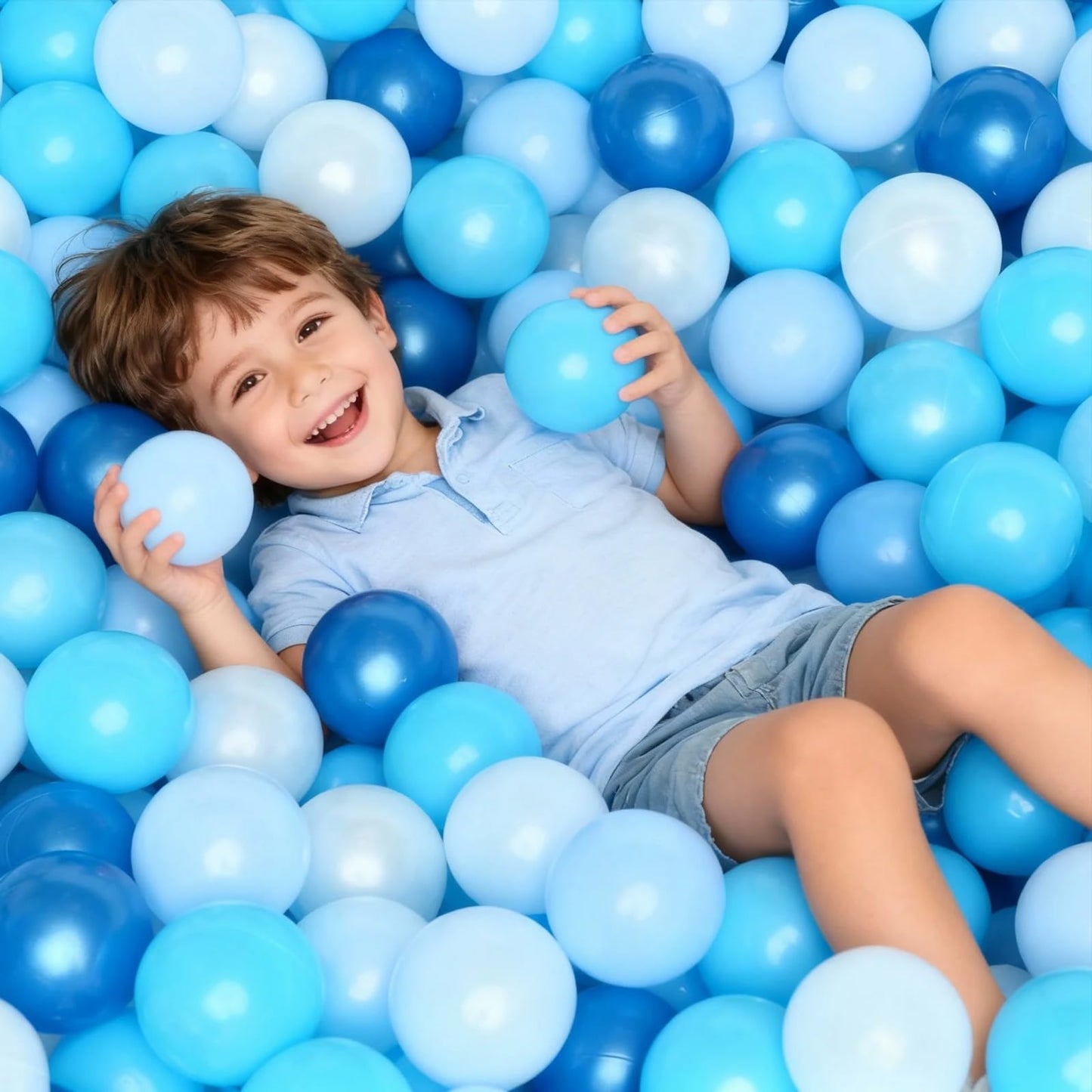 GOGOSO Ball Pit Balls – 2.15-Inch Crush-Proof, Non-Toxic Plastic Balls, 100-Pack in Pearl Blue & White