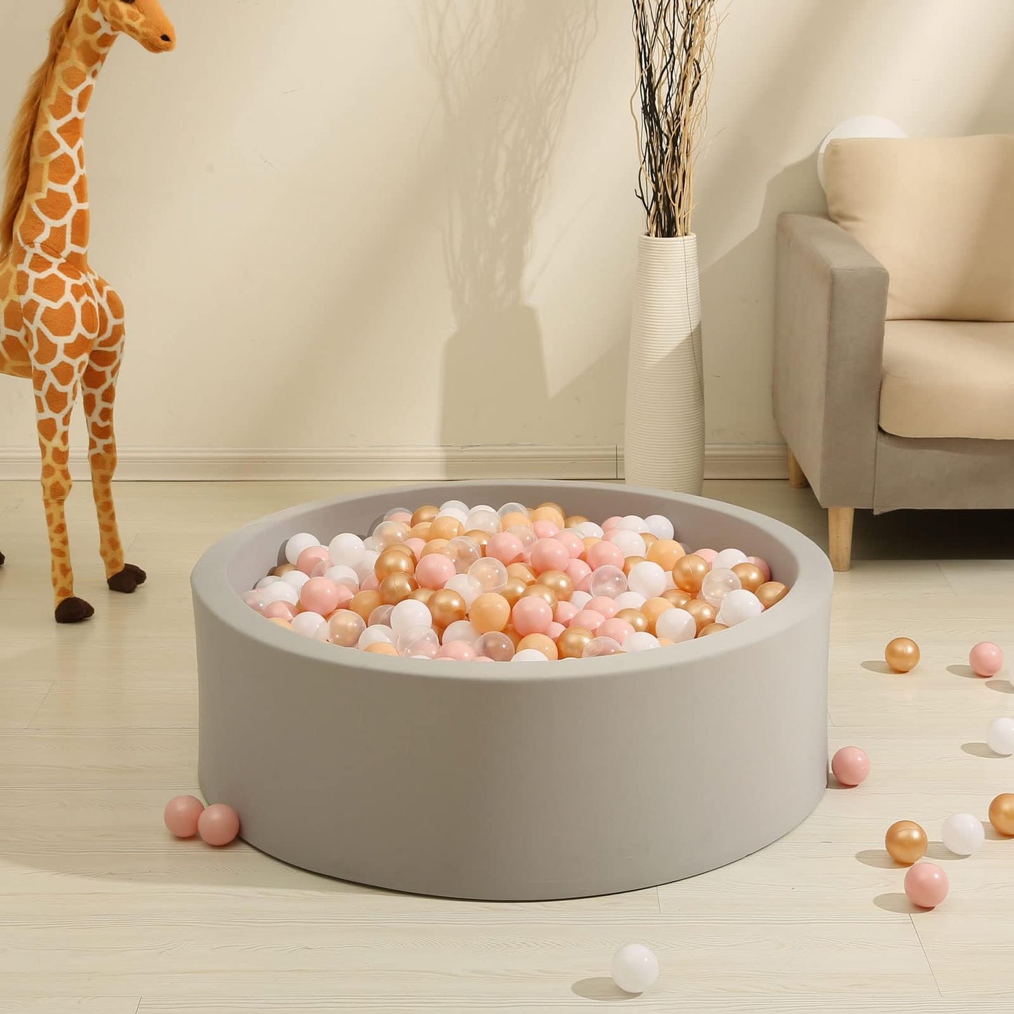 GOGOSO Ball Pits Balls – 2.2-Inch Crush-Proof, Non-Toxic, 100 Count (Beige, Pink, Pearl Brown, White, Clear)
