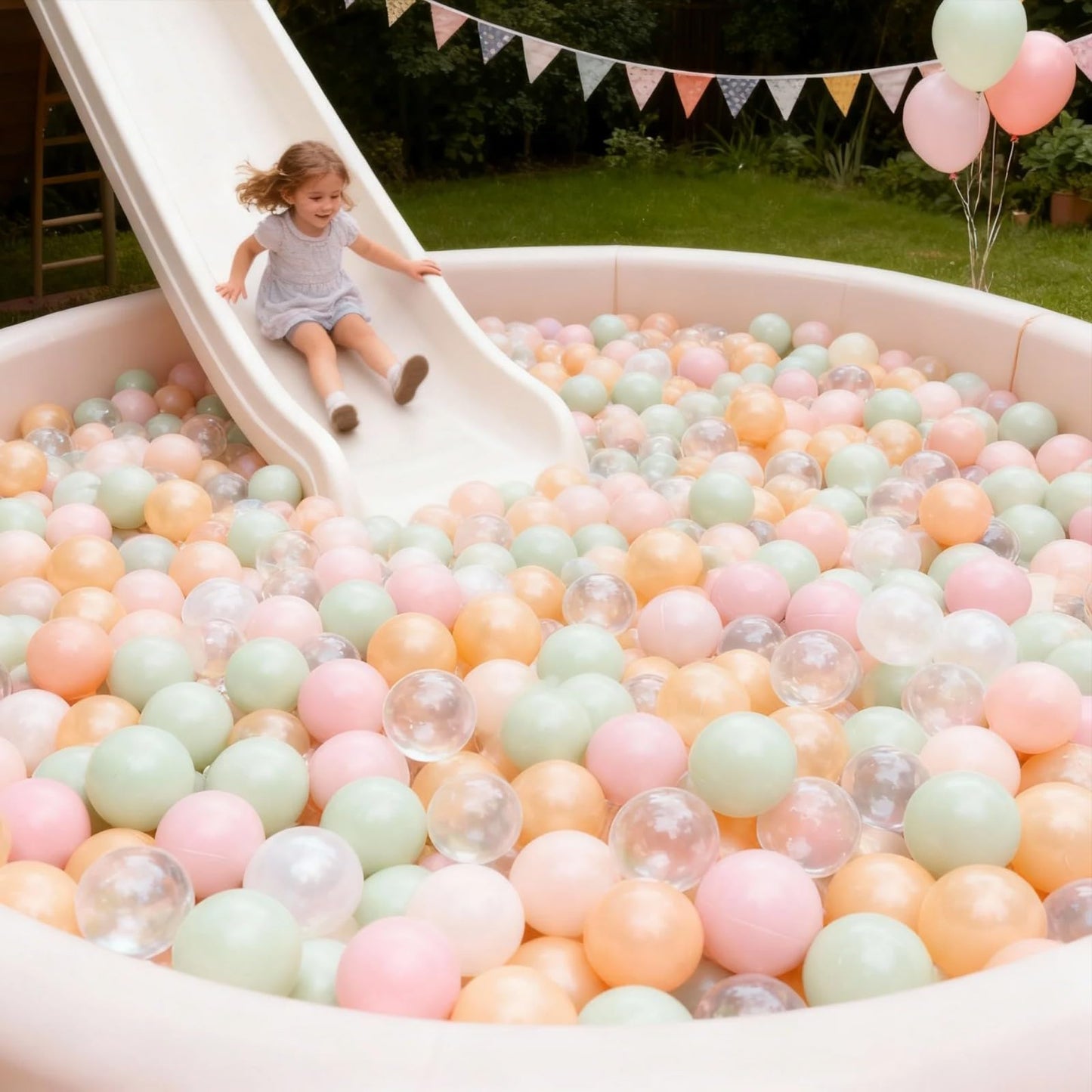 GOGOSO Ball Pits Balls – Non-Toxic 2.2-Inch Play Balls (Pearl Pink/Gold/Green/White) 100