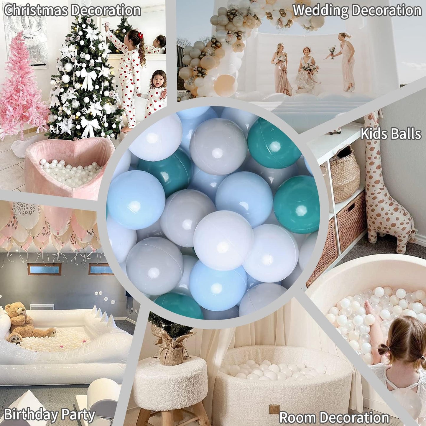 GOGOSO Ball Pits Balls – 2.2-Inch Non-Toxic Multicolor Set (Green/Blue/Gray/White) – 100 Balls