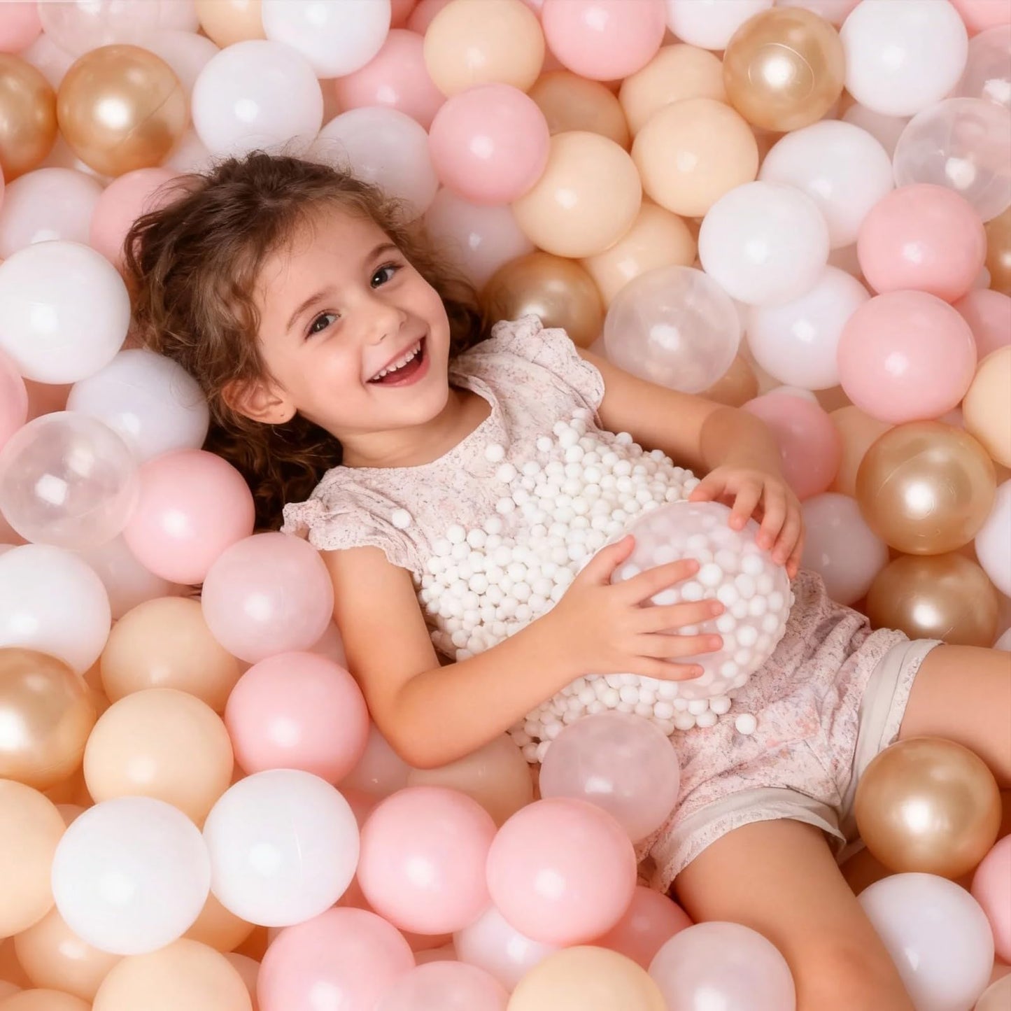 GOGOSO Ball Pits Balls – 2.2-Inch Crush-Proof, Non-Toxic, 100 Count (Beige, Pink, Pearl Brown, White, Clear)