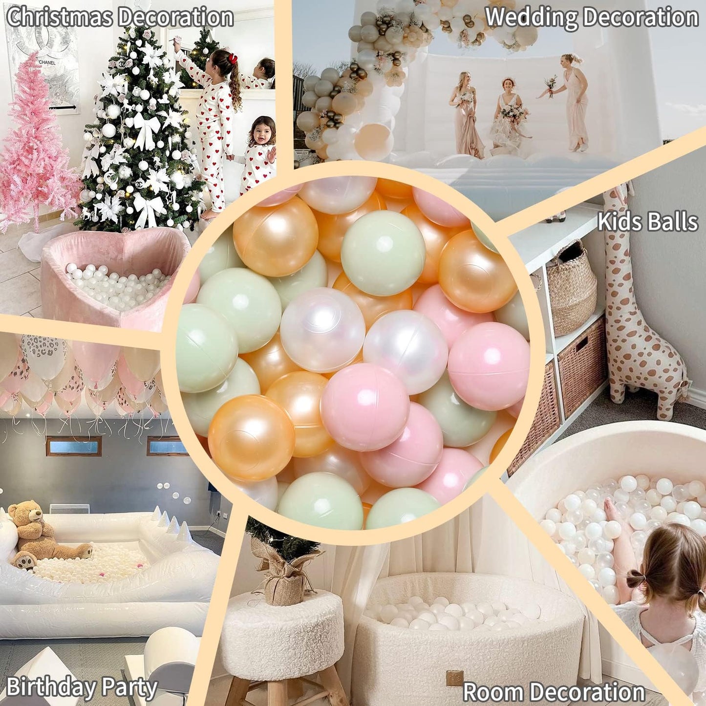 GOGOSO Ball Pits Balls – Non-Toxic 2.2-Inch Play Balls (Pearl Pink/Gold/Green/White) 100