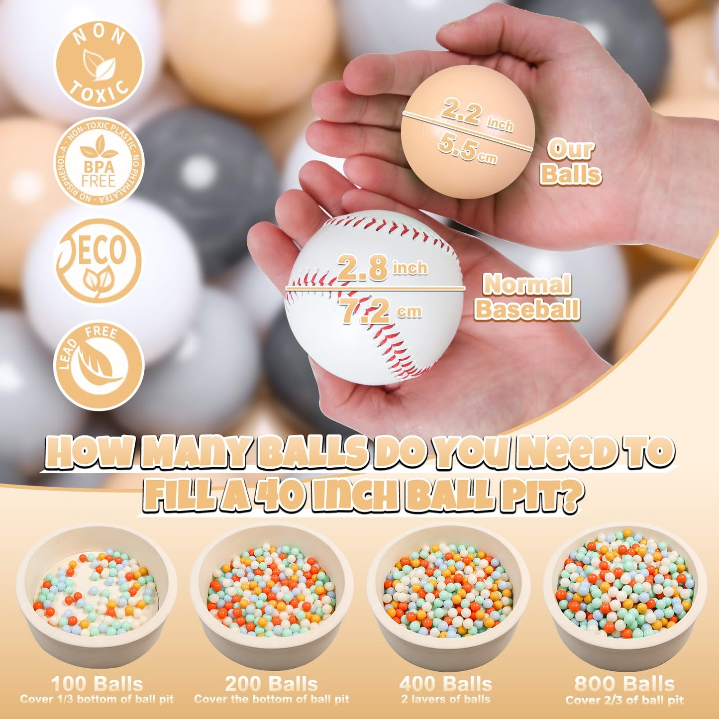 GOGOSO Ball Pits Balls – 100pcs, 2.15-Inch Diameter, Non-Toxic, Crush-Proof