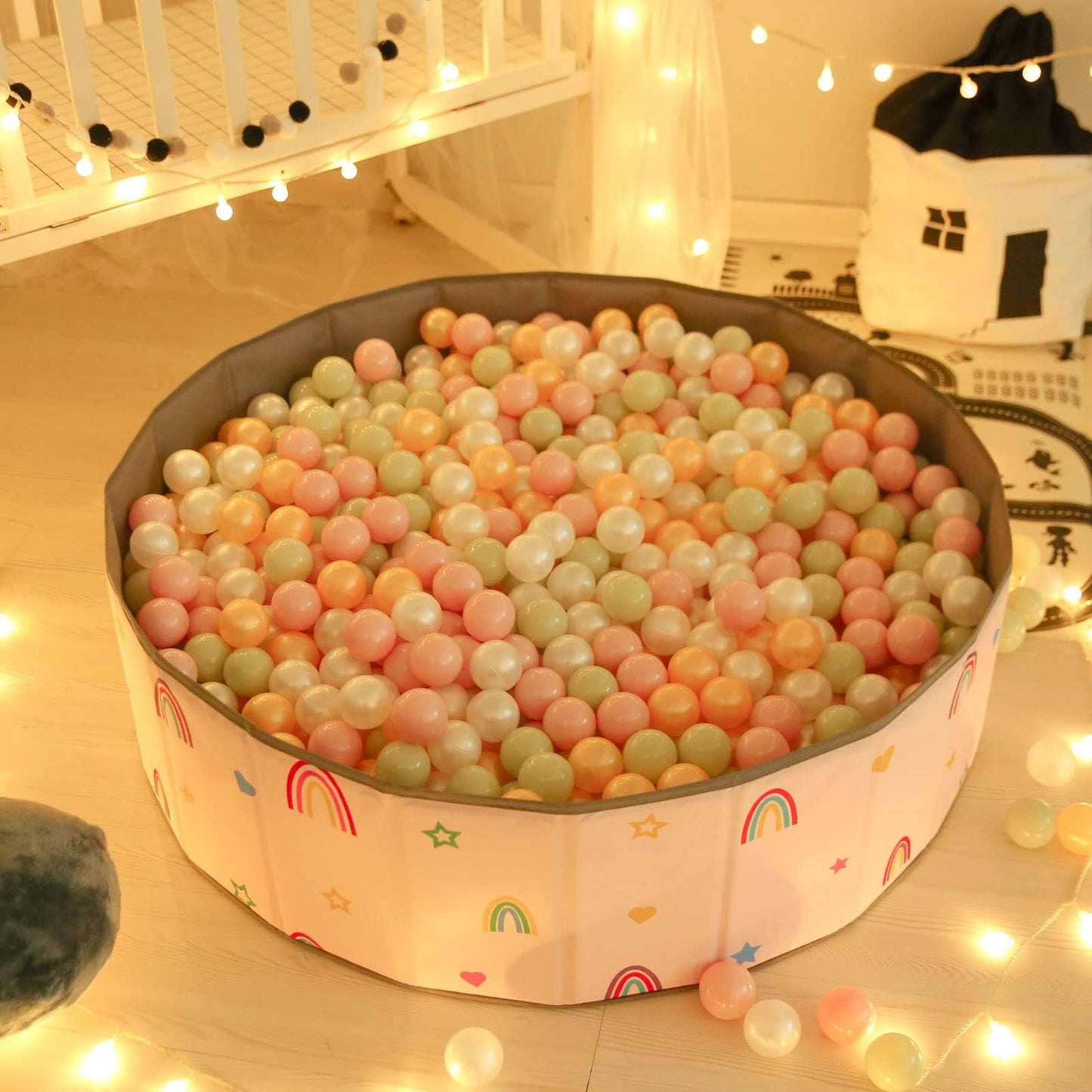 GOGOSO Ball Pits Balls – Non-Toxic 2.2-Inch Play Balls (Pearl Pink/Gold/Green/White) 100