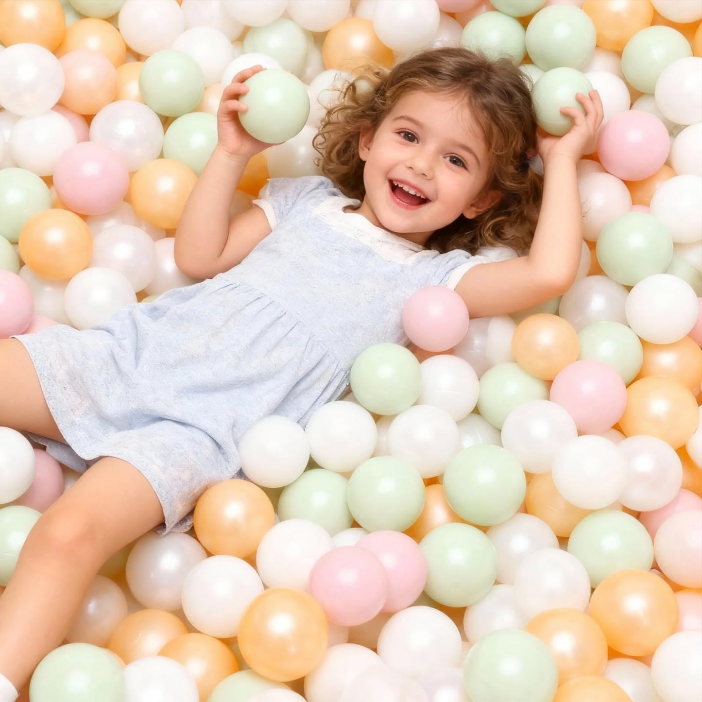 GOGOSO Ball Pits Balls – Non-Toxic 2.2-Inch Play Balls (Pearl Pink/Gold/Green/White) 100