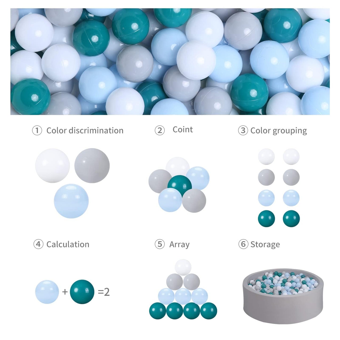 GOGOSO Ball Pits Balls – 2.2-Inch Non-Toxic Multicolor Set (Green/Blue/Gray/White) – 100 Balls