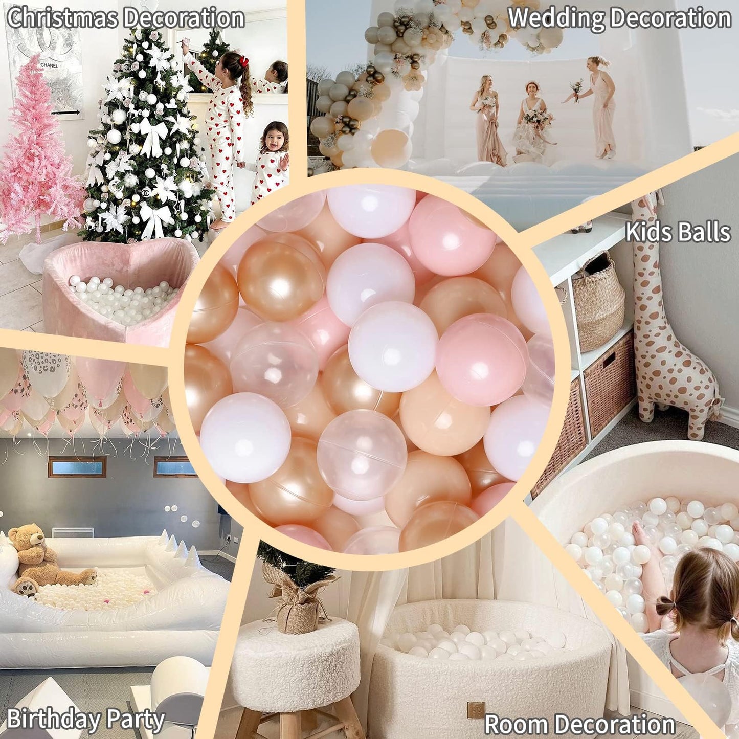 GOGOSO Ball Pits Balls – 2.2-Inch Crush-Proof, Non-Toxic, 100 Count (Beige, Pink, Pearl Brown, White, Clear)