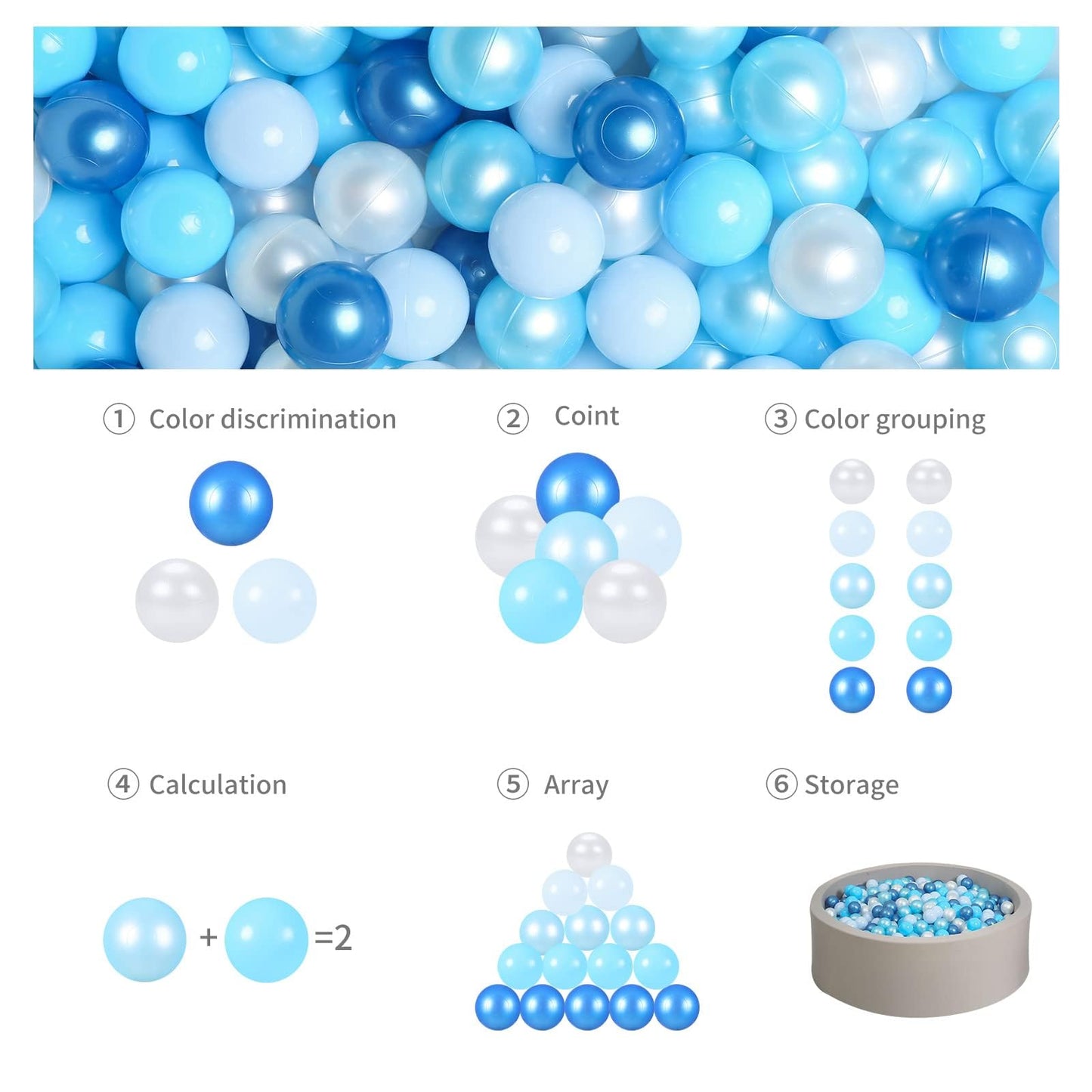 GOGOSO Ball Pit Balls – 2.15-Inch Crush-Proof, Non-Toxic Plastic Balls, 100-Pack in Pearl Blue & White