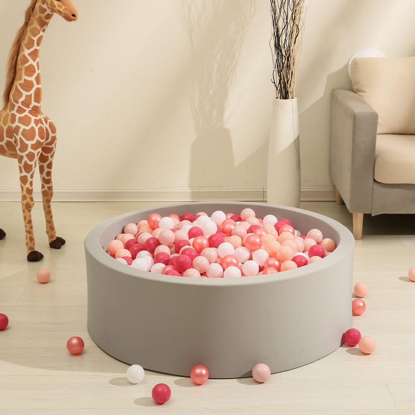 GOGOSO Ball Pits Balls for Toddlers – 2.2-Inch, Crush-Proof, Non-Phthalate, Non-Toxic, 100pcs (Pearl Red & Pink/White)