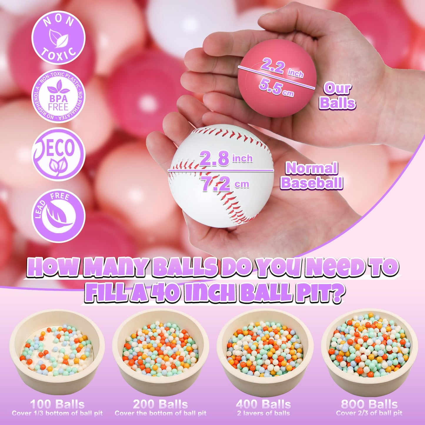 GOGOSO Ball Pits Balls for Toddlers – 2.2-Inch, Crush-Proof, Non-Phthalate, Non-Toxic, 100pcs (Pearl Red & Pink/White)