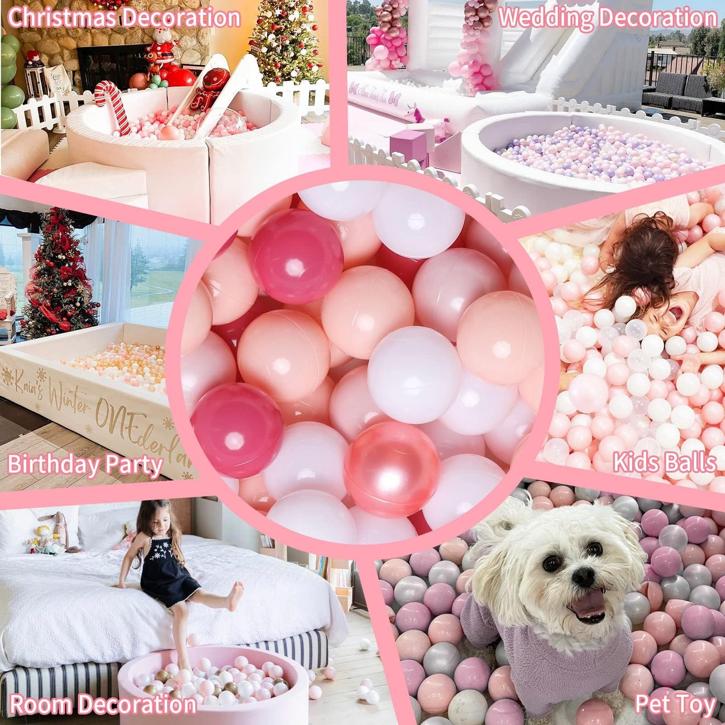 GOGOSO Ball Pits Balls for Toddlers – 2.2-Inch, Crush-Proof, Non-Phthalate, Non-Toxic, 100pcs (Pearl Red & Pink/White)