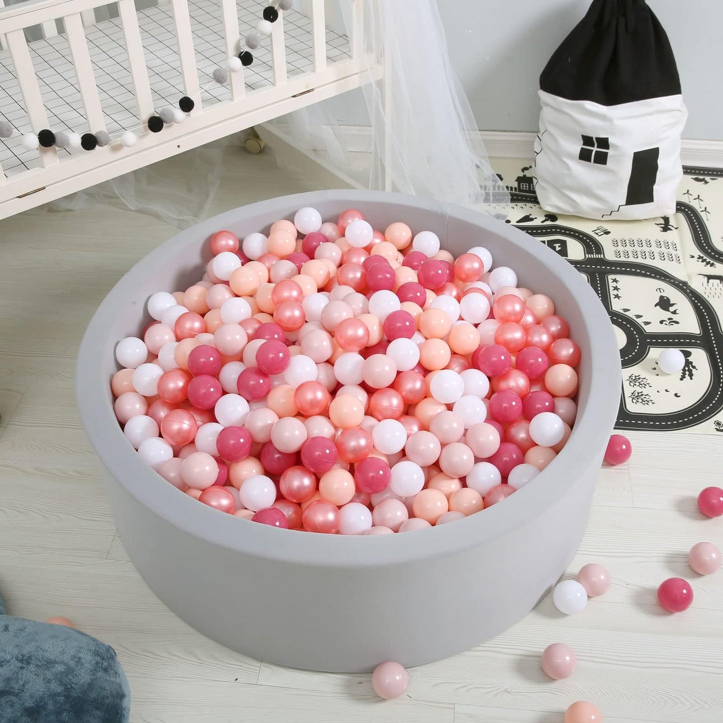 GOGOSO Ball Pits Balls for Toddlers – 2.2-Inch, Crush-Proof, Non-Phthalate, Non-Toxic, 100pcs (Pearl Red & Pink/White)