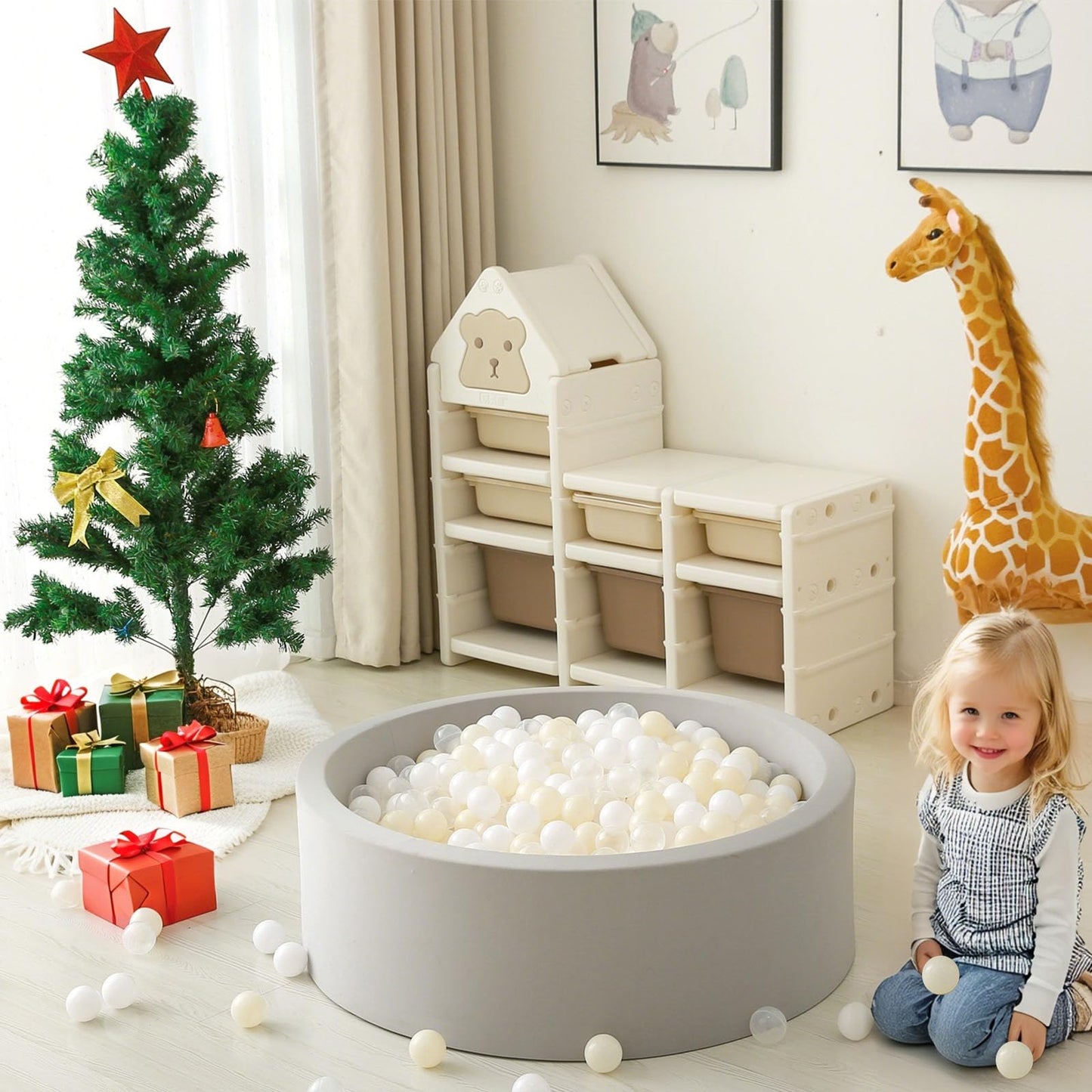 GOGOSO Balls for Ball Pit - 50 Count White Beige Clear Plastic Balls for Toddlers