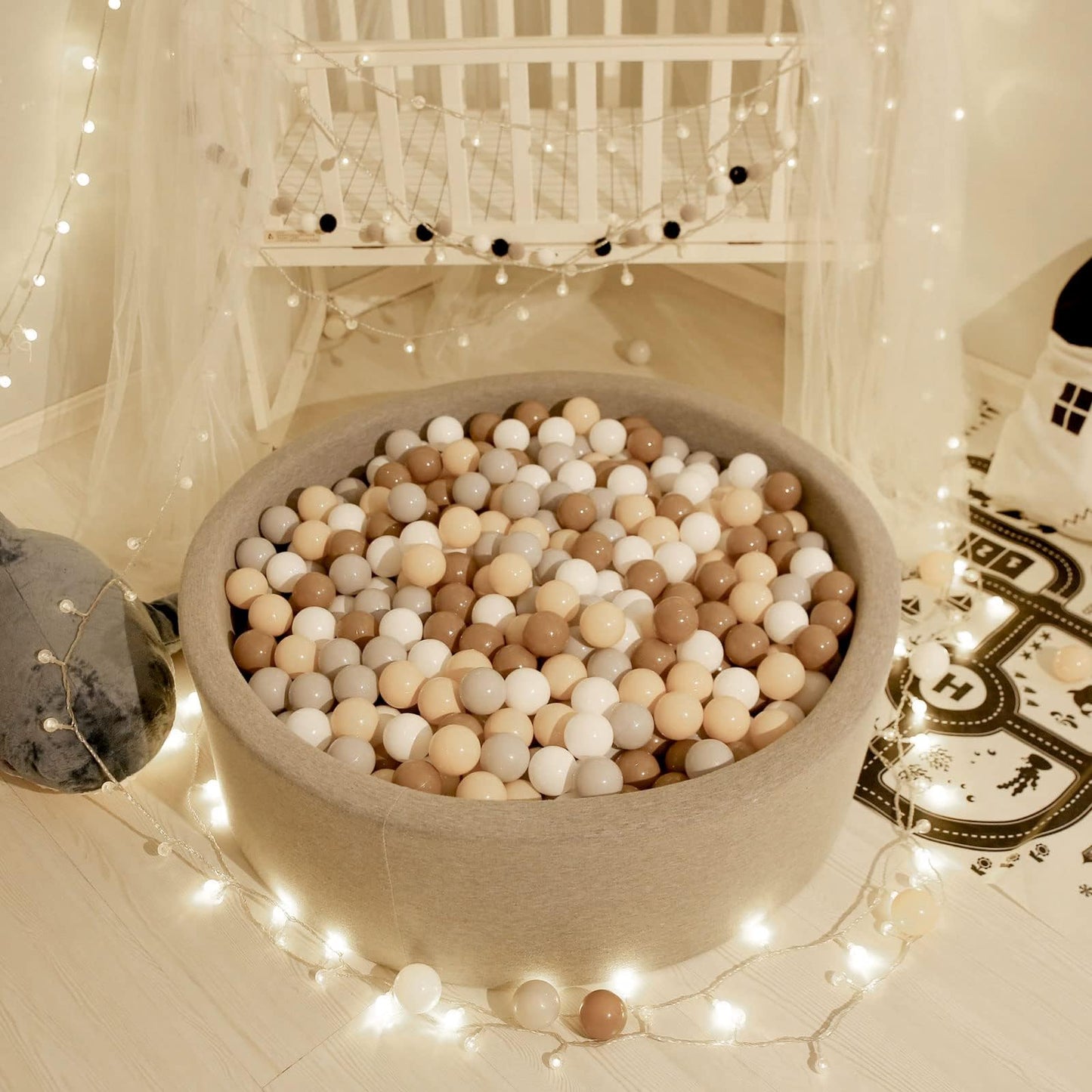 GOGOSO Balls for Ball Pit – 200-Pack 2.17-Inch Soft Plastic Balls (Grey/Beige/White)