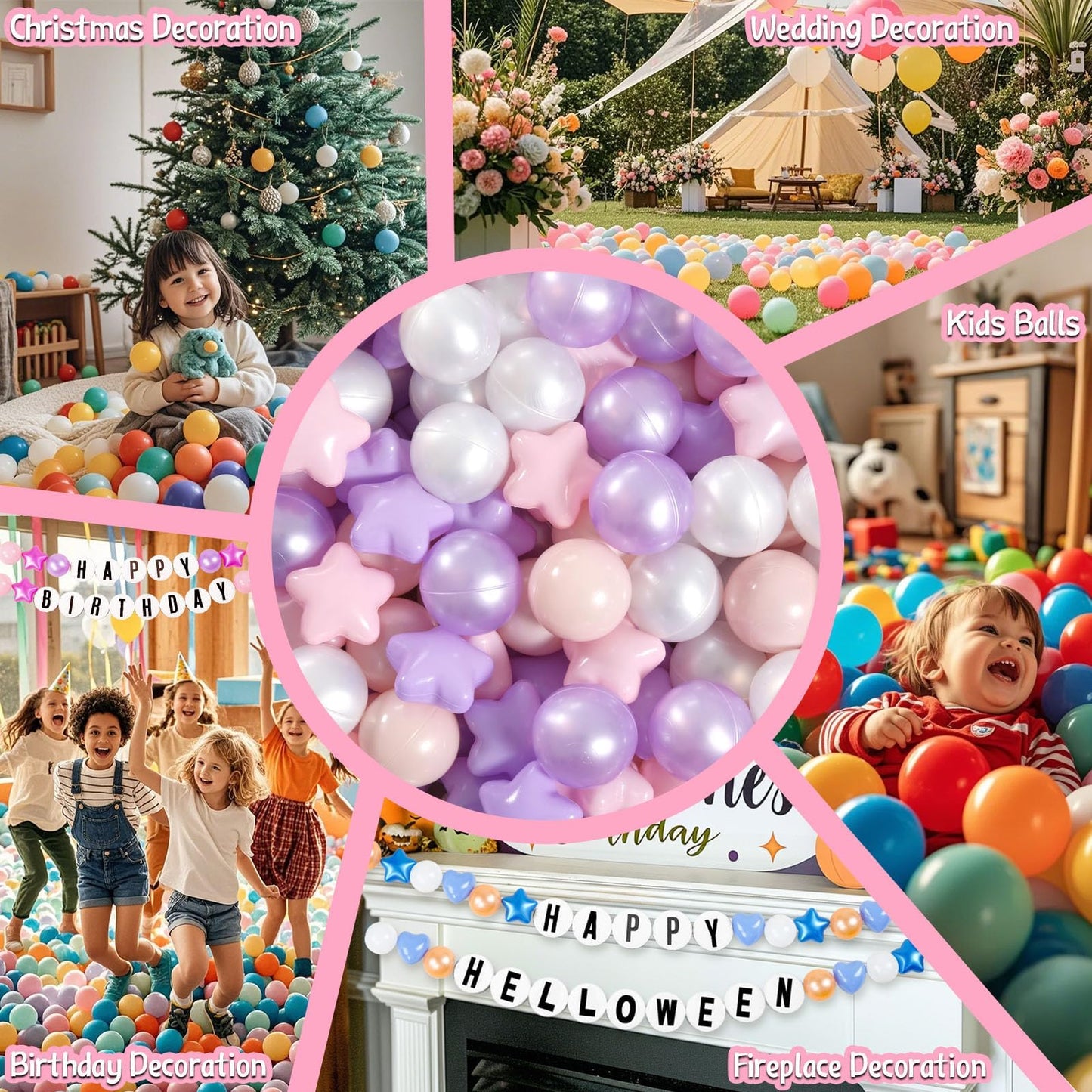 GOGOSO Balls for Ball Pit – 200 Multi-Color Plastic Balls (Purple/Pink/White/Clear)