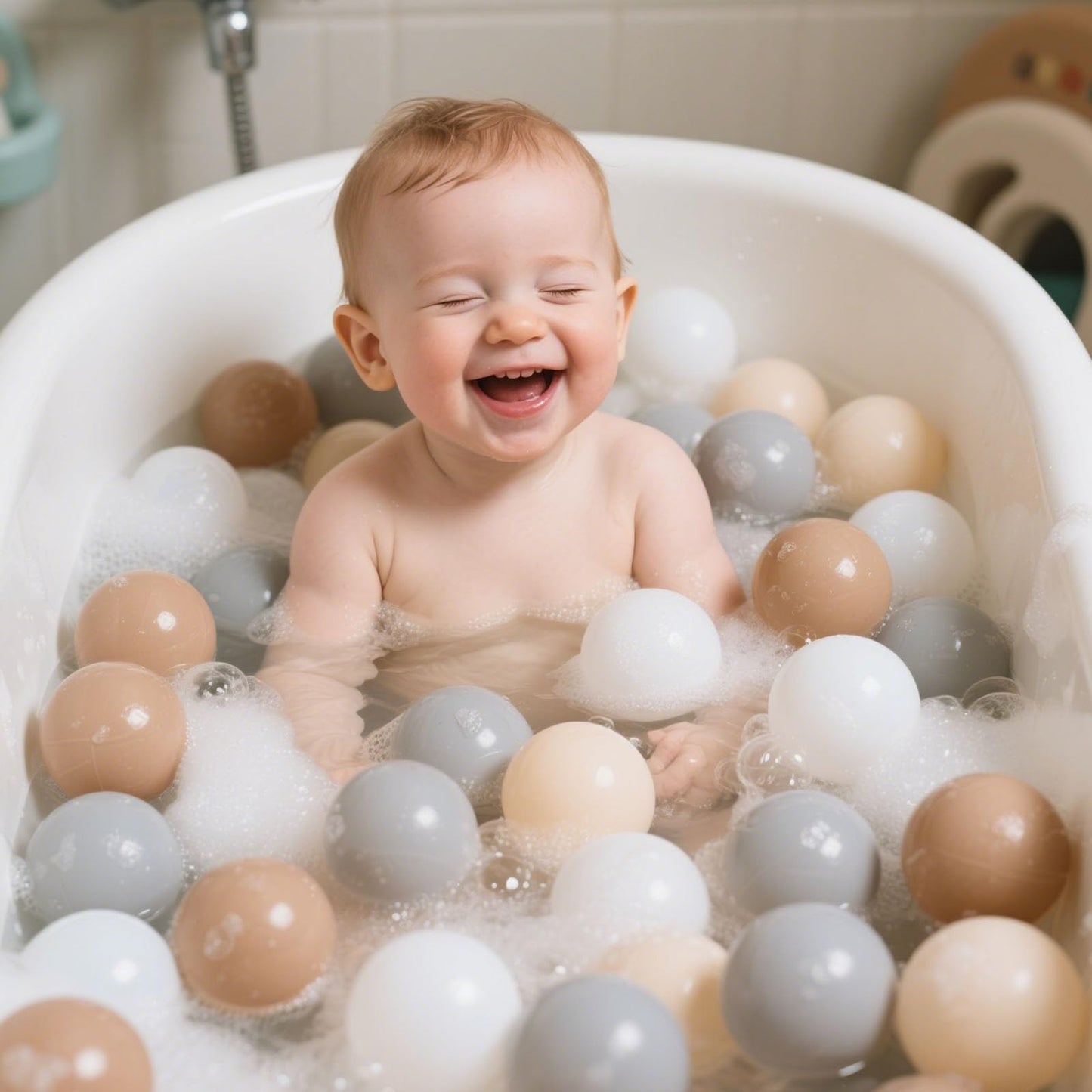 GOGOSO Balls for Ball Pit – 200-Pack 2.17-Inch Soft Plastic Balls (Grey/Beige/White)