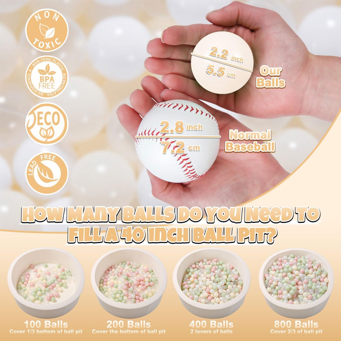 GOGOSO Balls for Ball Pit – 200pcs White/Beige/Clear Plastic Balls for Toddlers