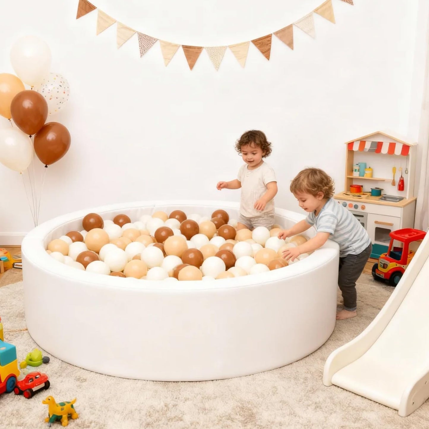 GOGOSO Ball Pit Balls for Toddlers – 100 Soft Pastel Play Balls (Cream, Coffee, White) BPA-Free