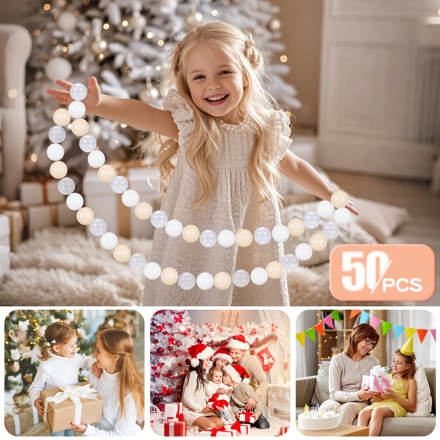 GOGOSO Balls for Ball Pit - 50 Count White Beige Clear Plastic Balls for Toddlers