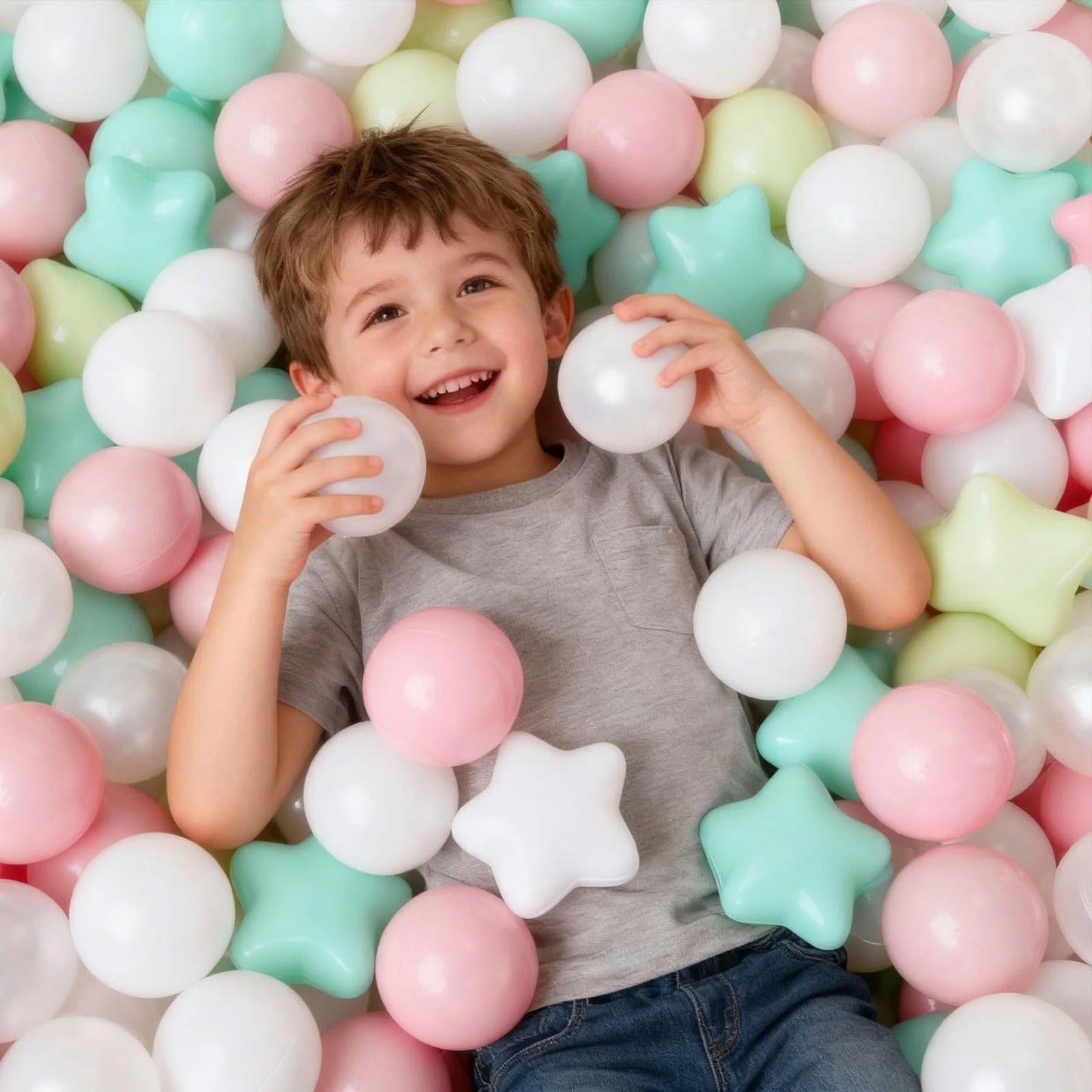 GOGOSO Ball Pits Balls – 100 Count, 2.2-Inch Crush-Proof Non-Toxic Plastic Balls (Pink/Green/White)