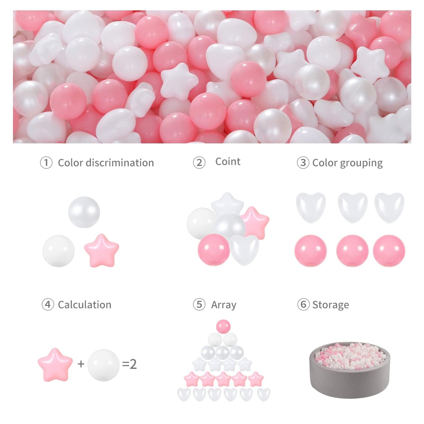 GOGOSO Pink Ball Pit Balls – 100 Crushproof 2.15in Plastic Balls with Stars and Hearts