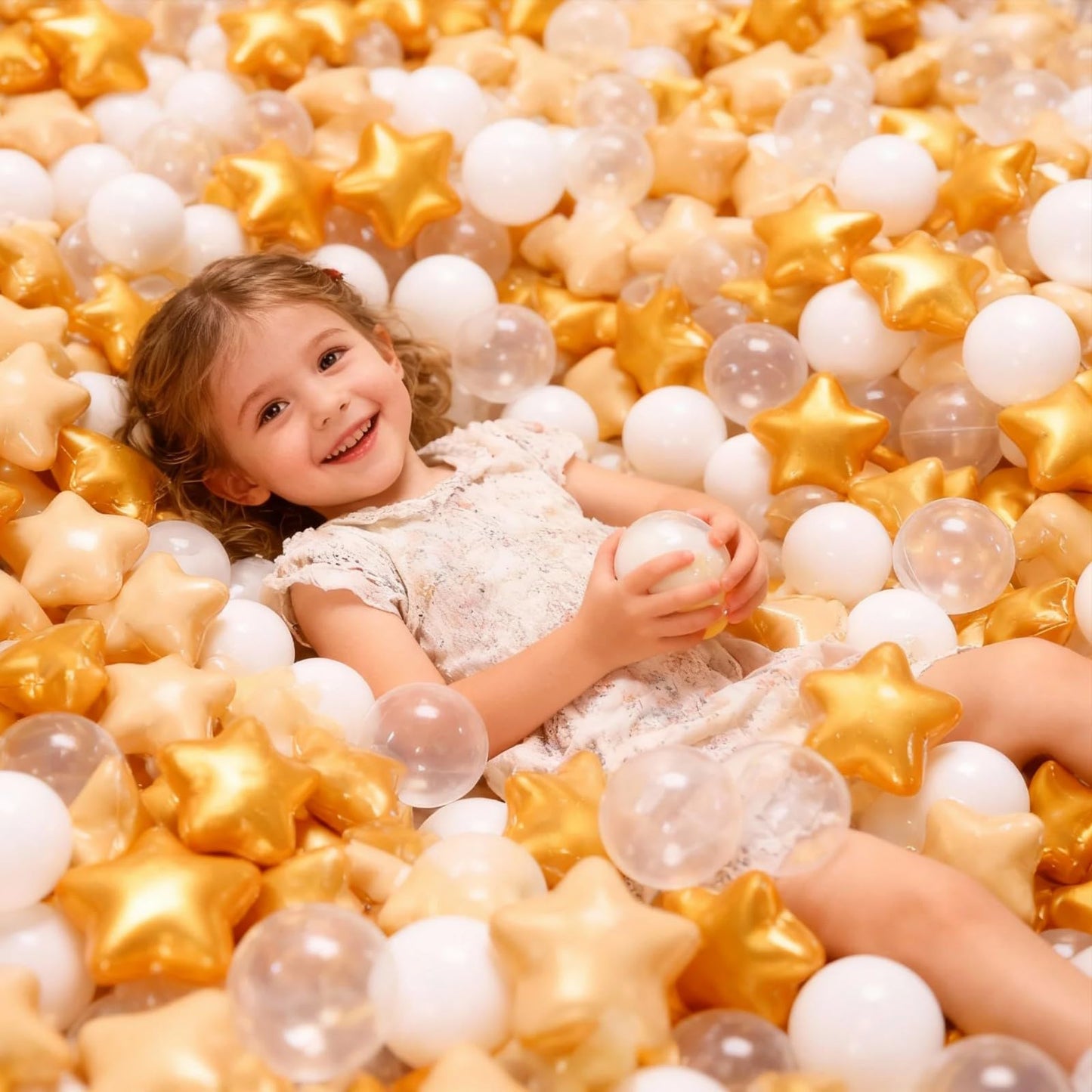 GOGOSO Ball Pit Balls with Starballs – 100 Crushproof 2.15-inch Plastic Balls for Babies, Toddlers & Kids (5 Colors)