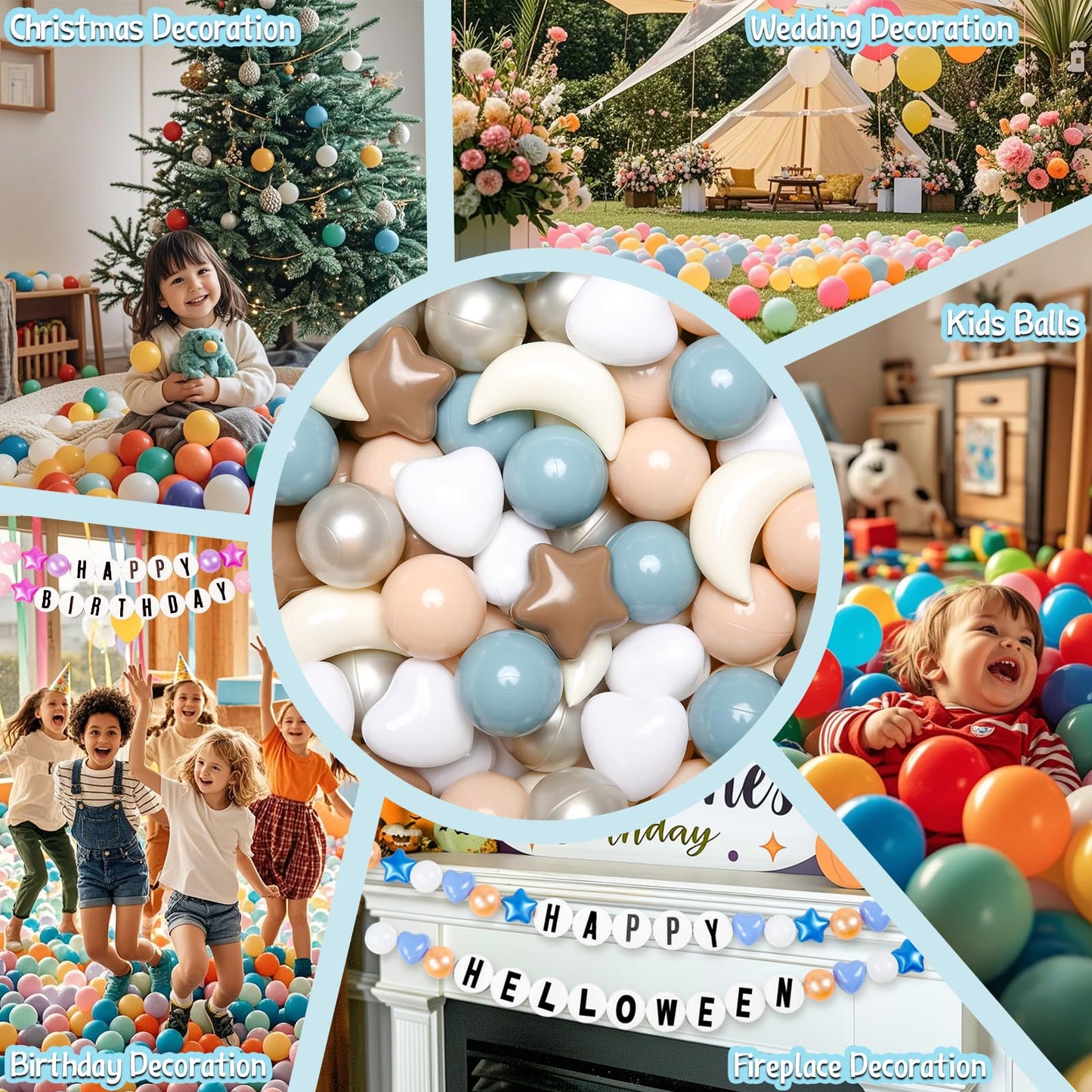 GOGOSO Star Heart Moon Ball Pit Balls – BPA Free, Crush-Proof, Pastel Mocha Blue