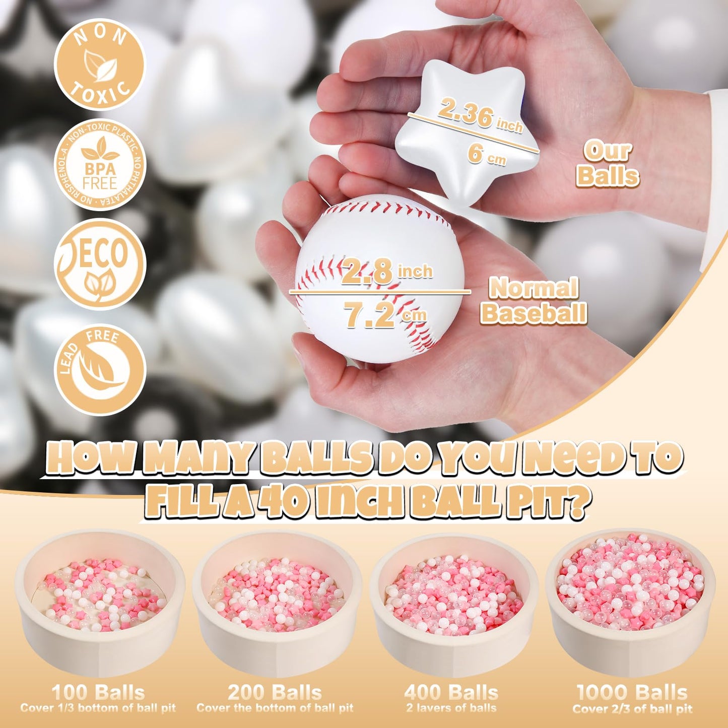 GOGOSO Ball Pit Balls – 100pcs Stars & Hearts 2.15-inch Plastic Balls for Ball Pits | Safe for Toddlers