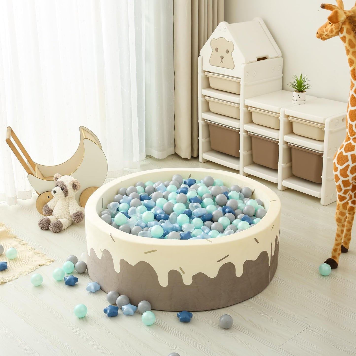 GOGOSO Ball Pit Balls - 100pcs Star & Heart Shaped Pastel Balls (Cream & Pearl Blue)