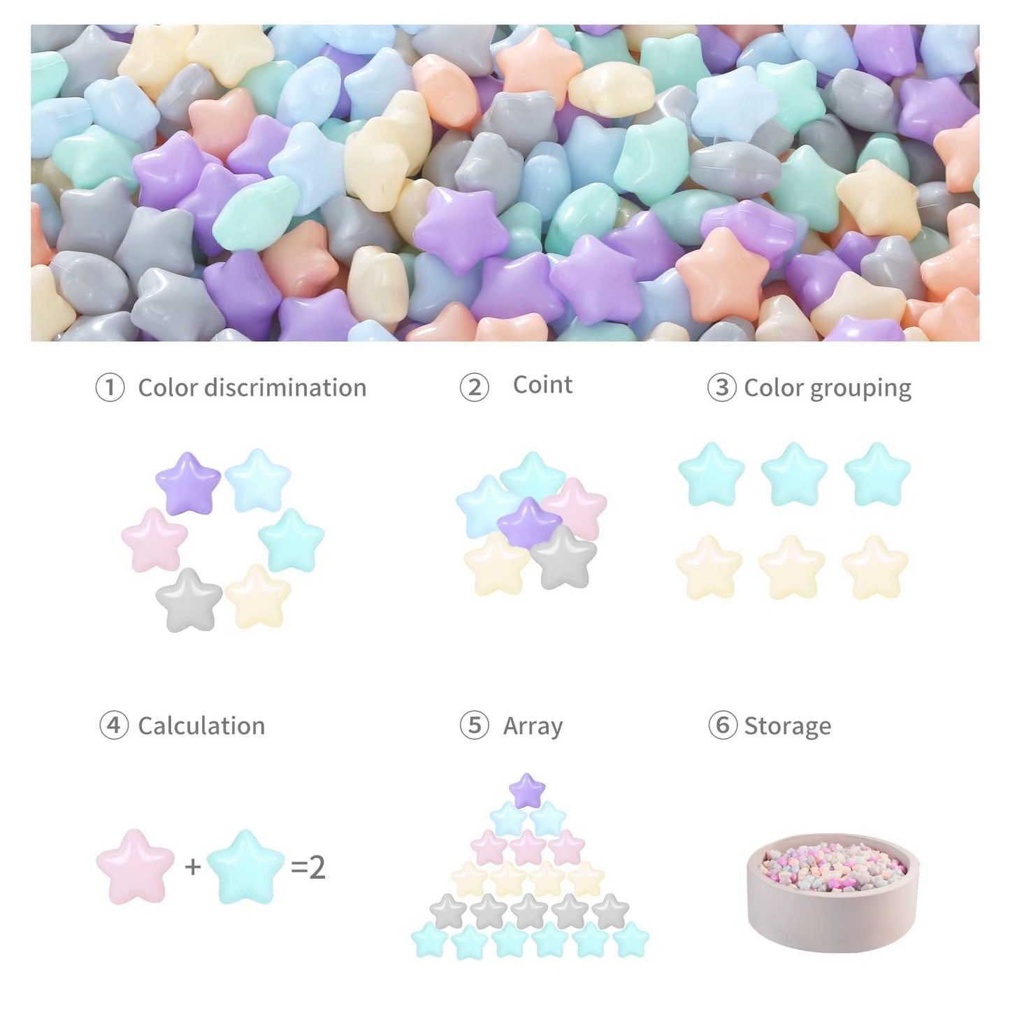 GOGOSO 100 Ball Pit Balls Star Bals – Pink Soft Plastic Play Balls, 2.15 inches | Phthalate Free & BPA Free